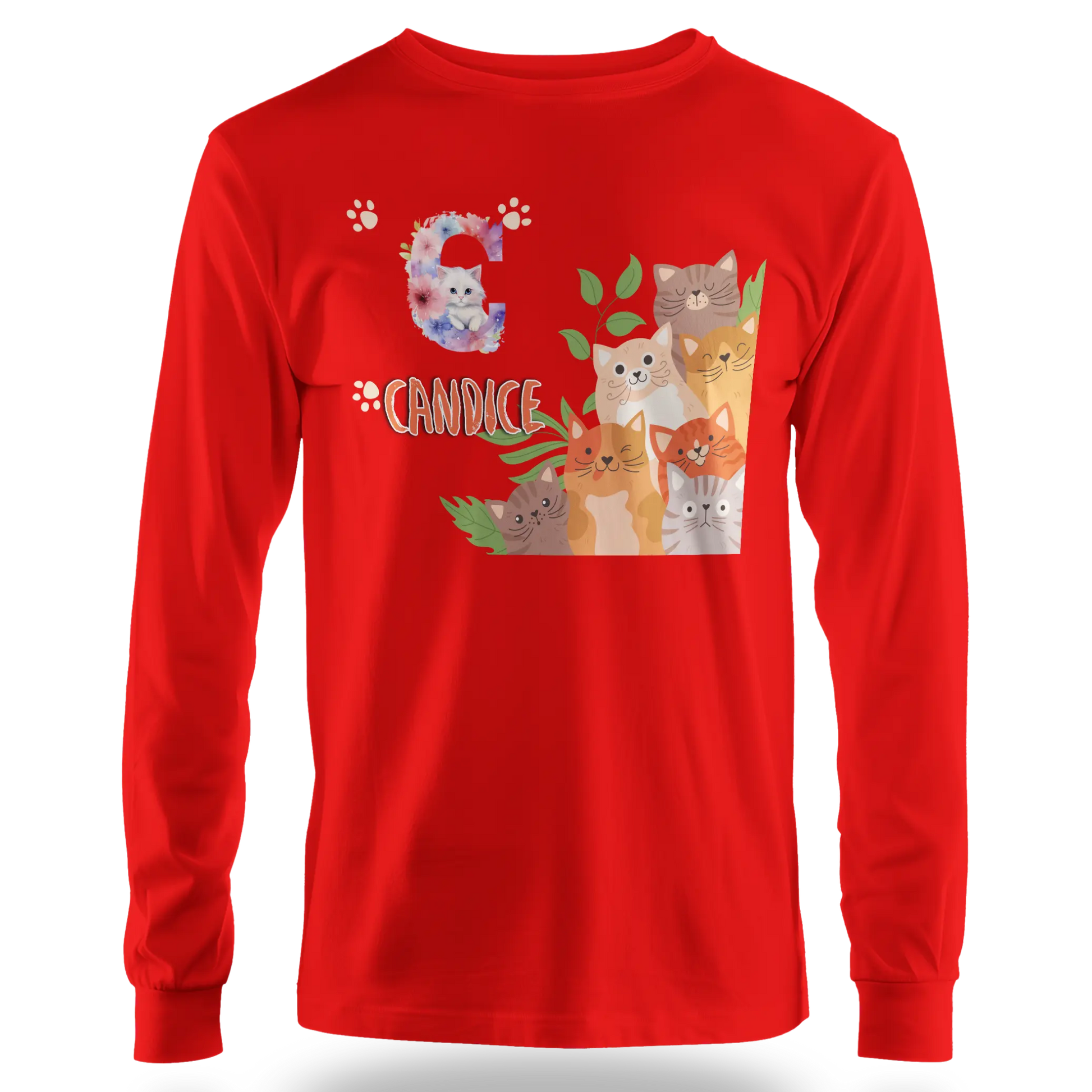 T-shirt personnalisé avec prénom et initiale - Motif famille de chats et pattes pour Fille - MiniLook