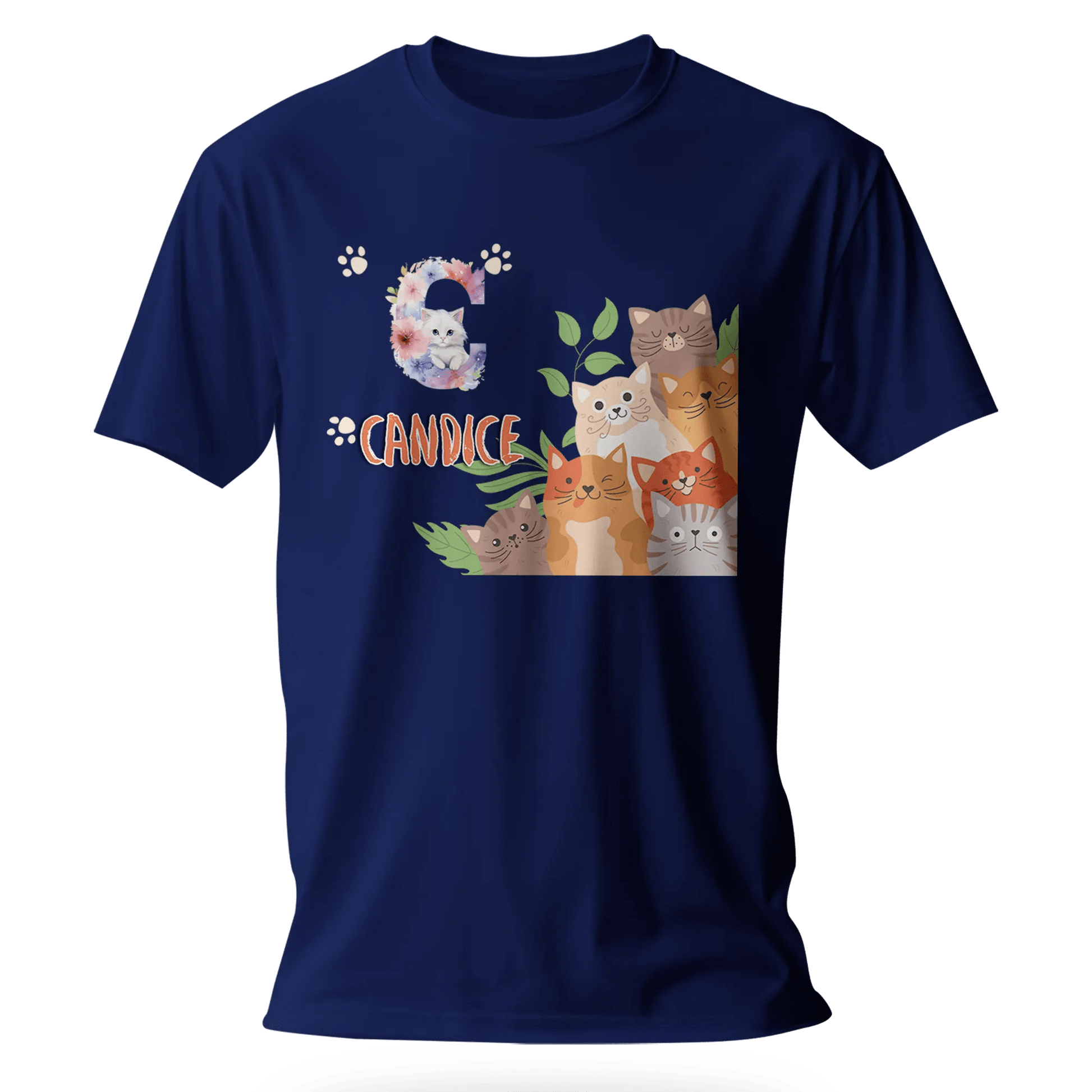 T-shirt personnalisé avec prénom et initiale - Motif famille de chats et pattes pour Fille - MiniLook