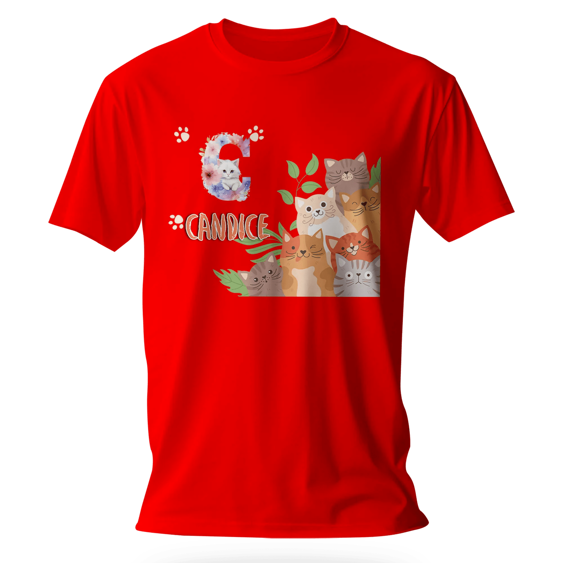 T-shirt personnalisé avec prénom et initiale - Motif famille de chats et pattes pour Fille - MiniLook