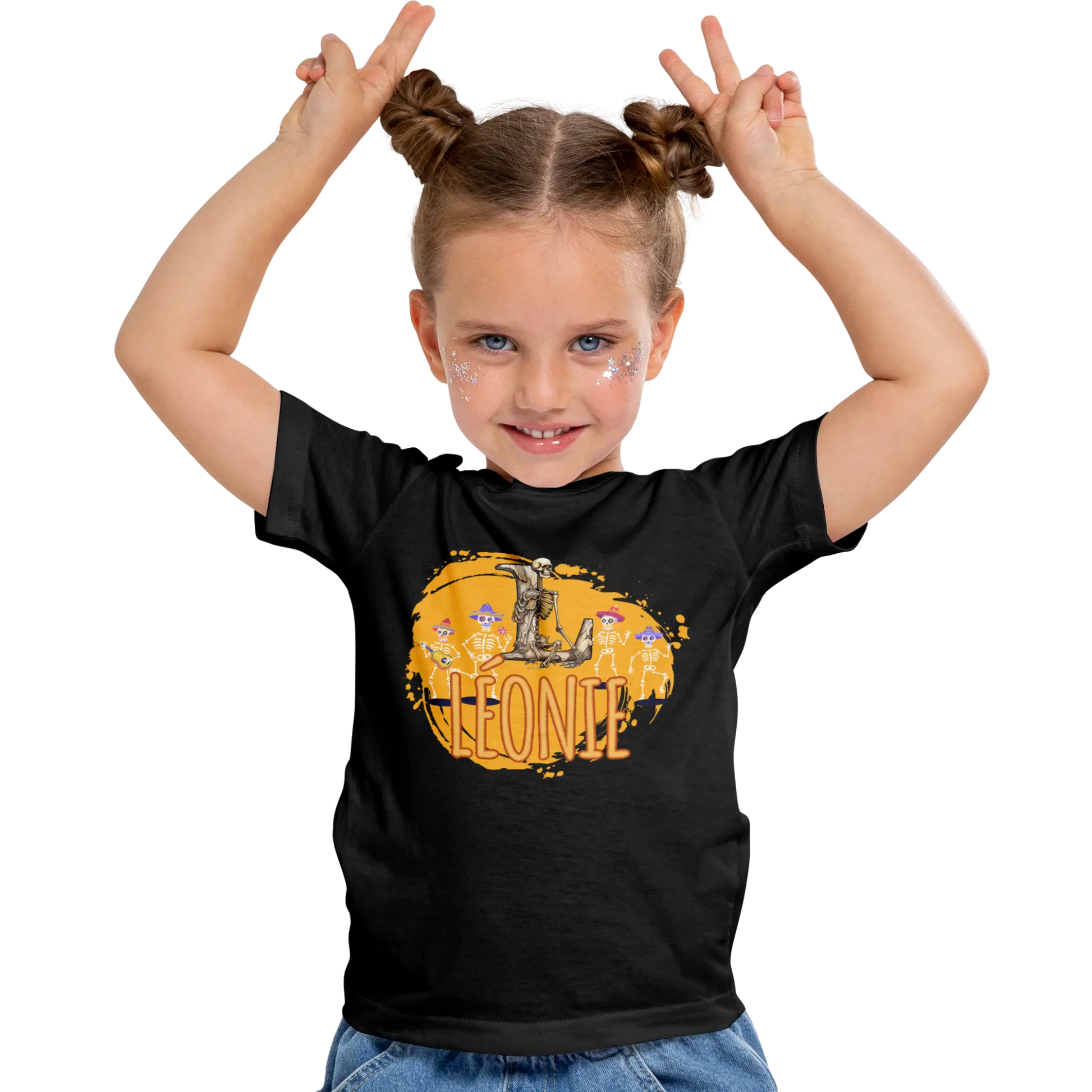 T-shirt personnalisé avec prénom et initiale - Motif squelette pour filles - MiniLook