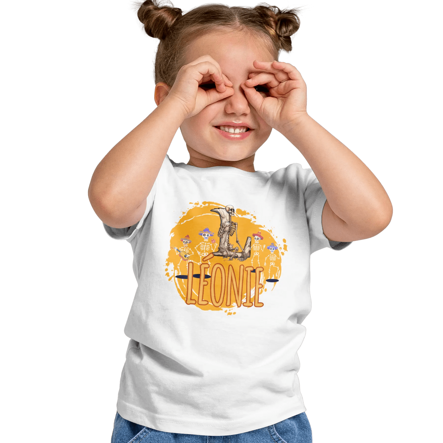 T-shirt personnalisé avec prénom et initiale - Motif squelette pour filles - MiniLook