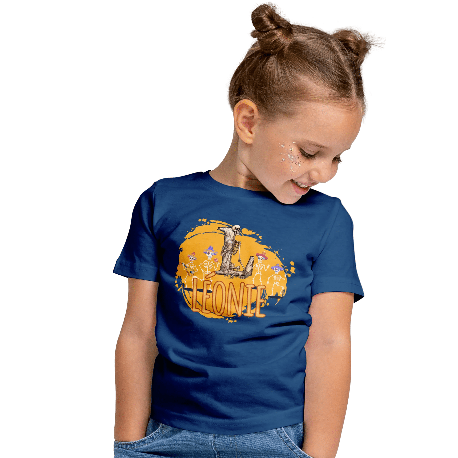 T-shirt personnalisé avec prénom et initiale - Motif squelette pour filles - MiniLook