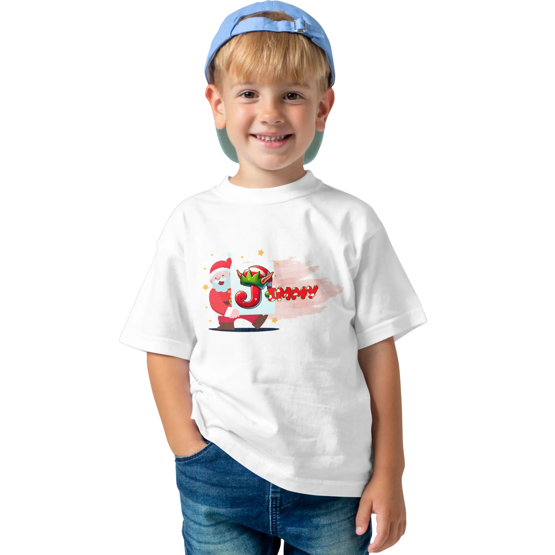 T-shirt personnalisé avec prénom - Tableau de travail artistique du Père Noël - MiniLook