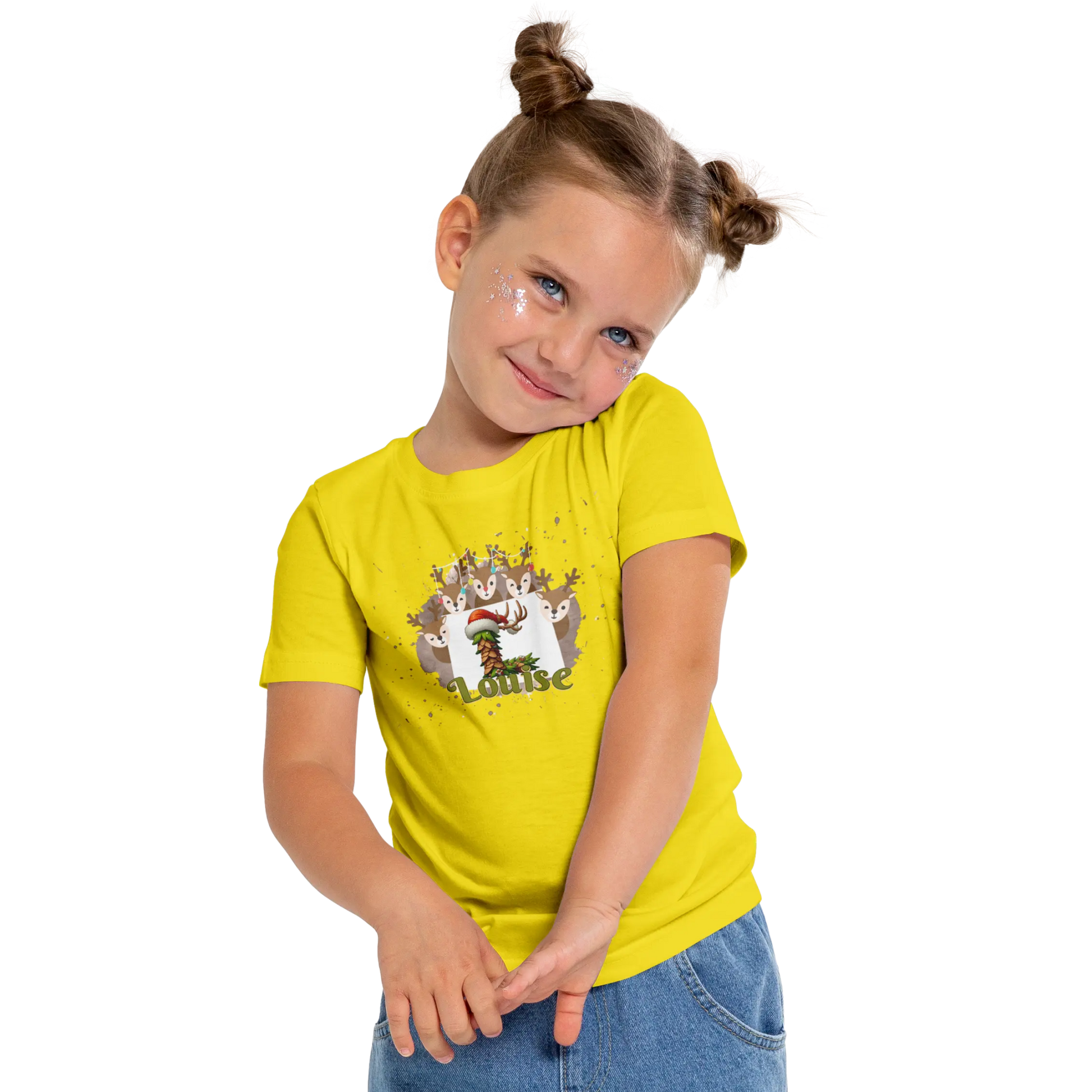 T-shirt personnalisé avec un cerf tenant une initiale pour Fille - Initiale et prénom - MiniLook