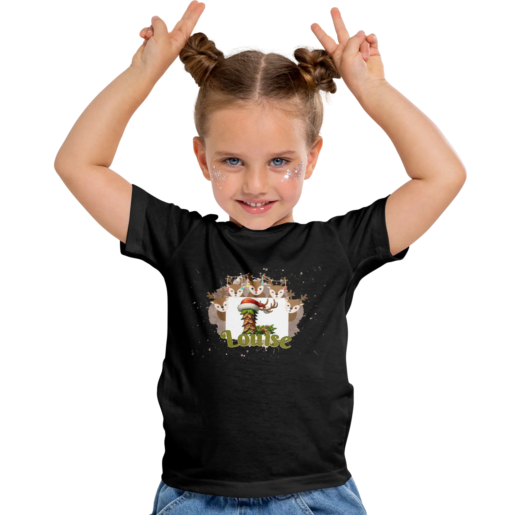 T-shirt personnalisé avec un cerf tenant une initiale pour Fille - Initiale et prénom - MiniLook