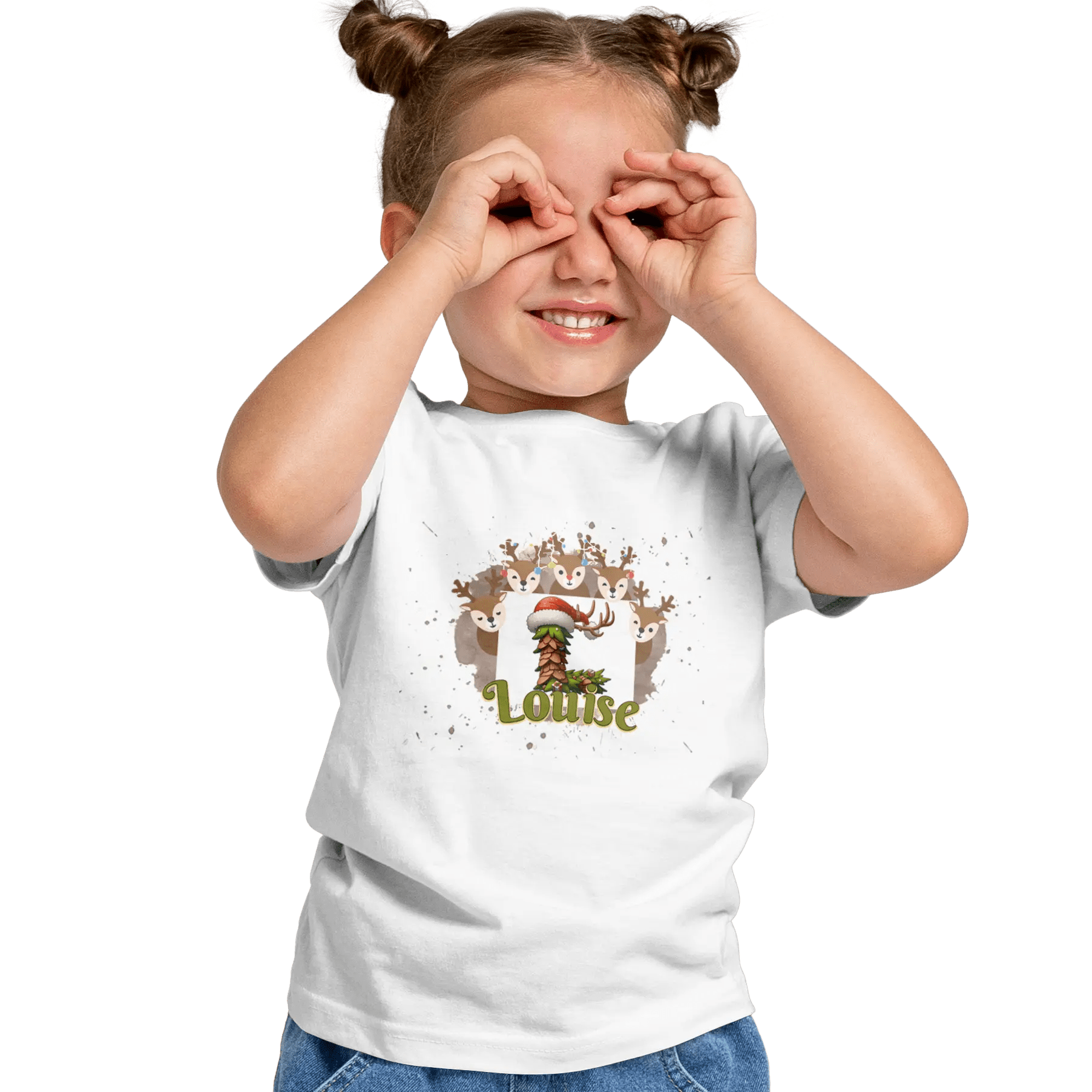 T-shirt personnalisé avec un cerf tenant une initiale pour Fille - Initiale et prénom - MiniLook