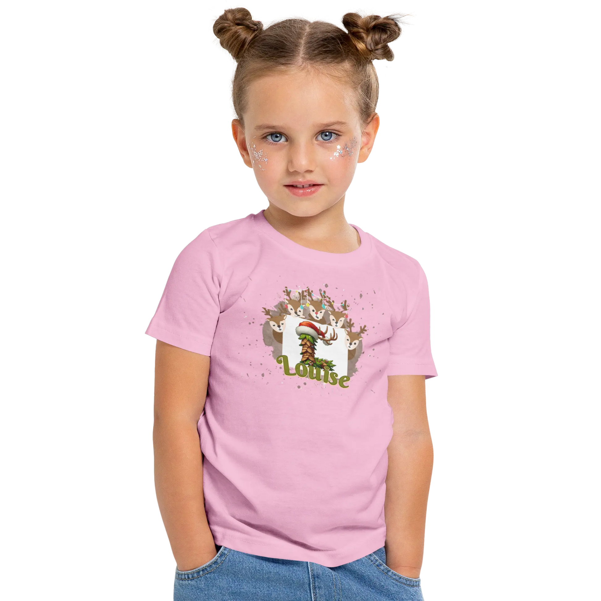 T-shirt personnalisé avec un cerf tenant une initiale pour Fille - Initiale et prénom - MiniLook