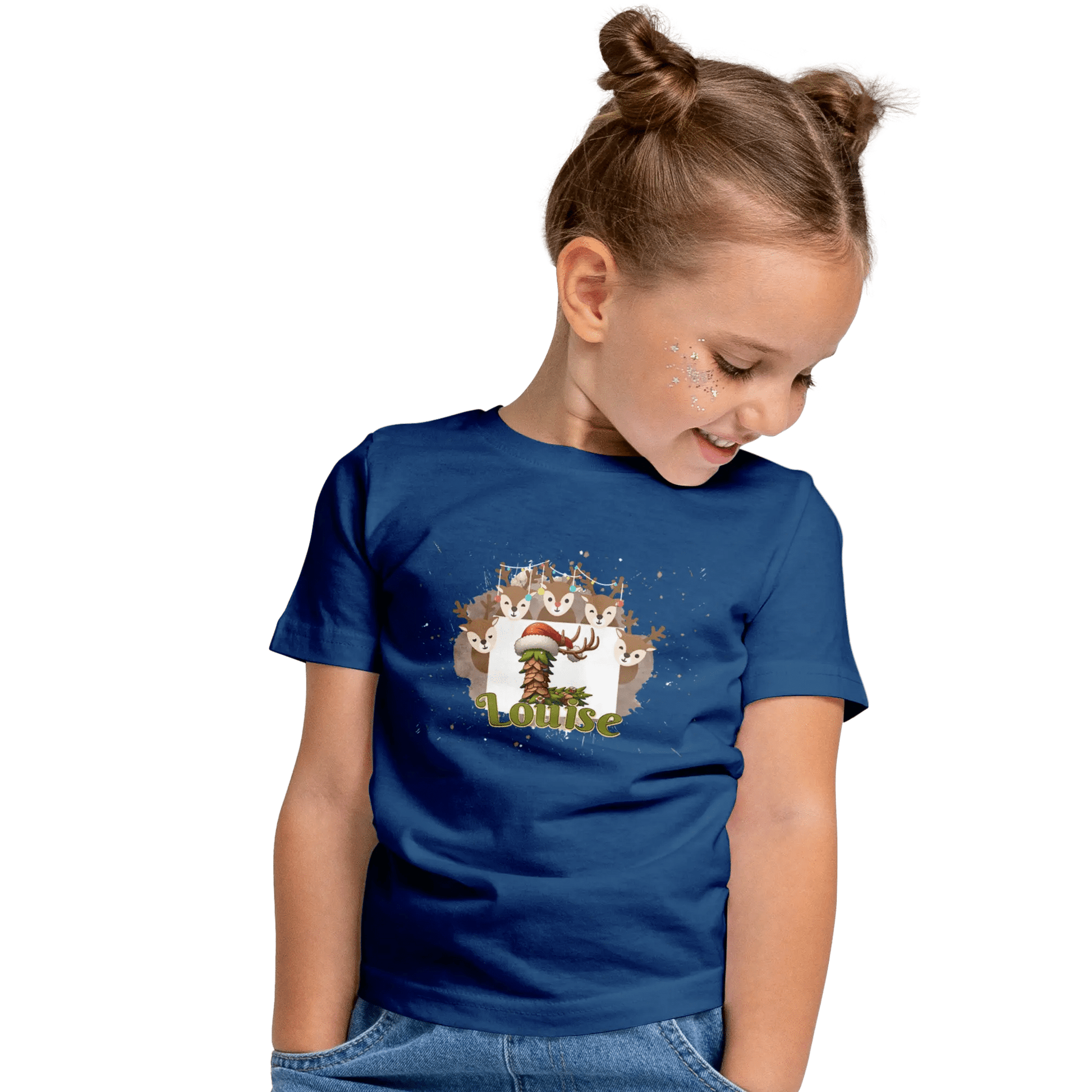 T-shirt personnalisé avec un cerf tenant une initiale pour Fille - Initiale et prénom - MiniLook