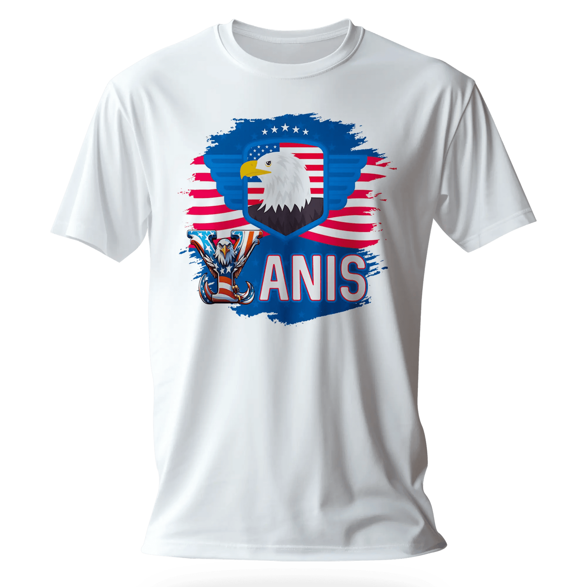 T-shirt personnalisé - Badge aigle et police d'écriture aigle avec drapeau américain - MiniLook