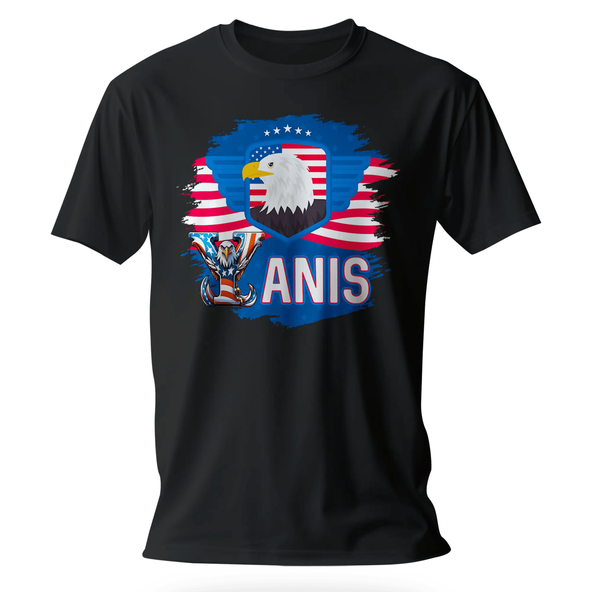 T-shirt personnalisé - Badge aigle et police d'écriture aigle avec drapeau américain - MiniLook