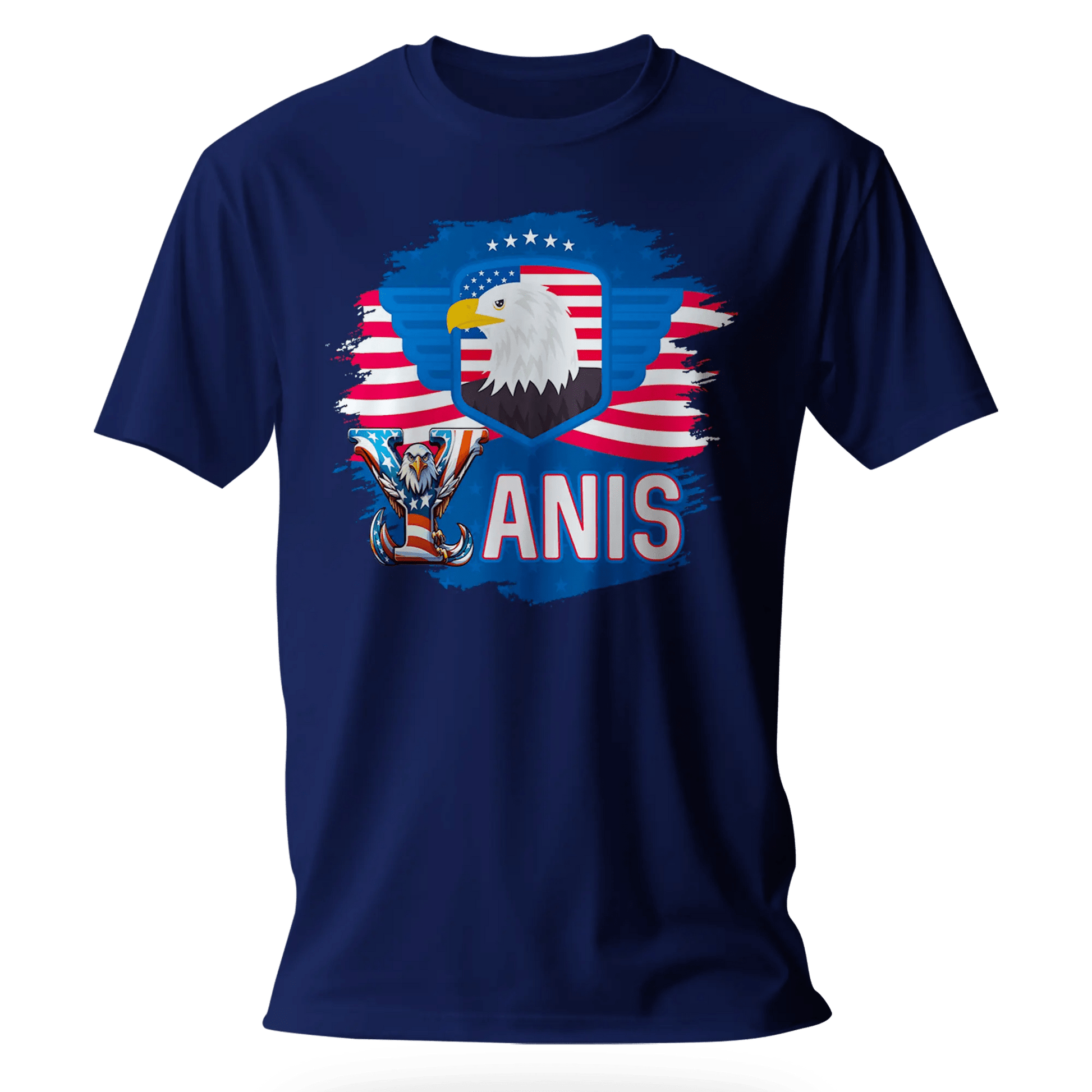 T-shirt personnalisé - Badge aigle et police d'écriture aigle avec drapeau américain - MiniLook