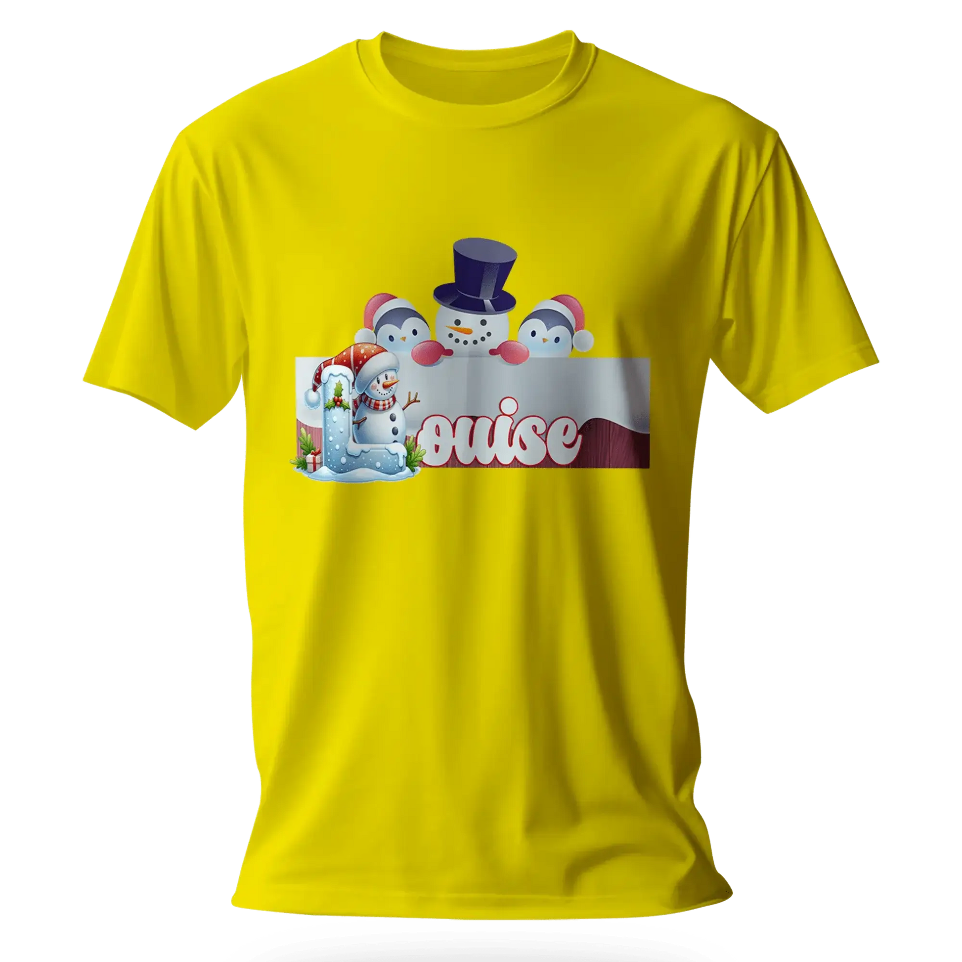 T-Shirt Personnalisé Bonhomme de Neige Tenant Un Paysage Pour Filles - Prénom - MiniLook