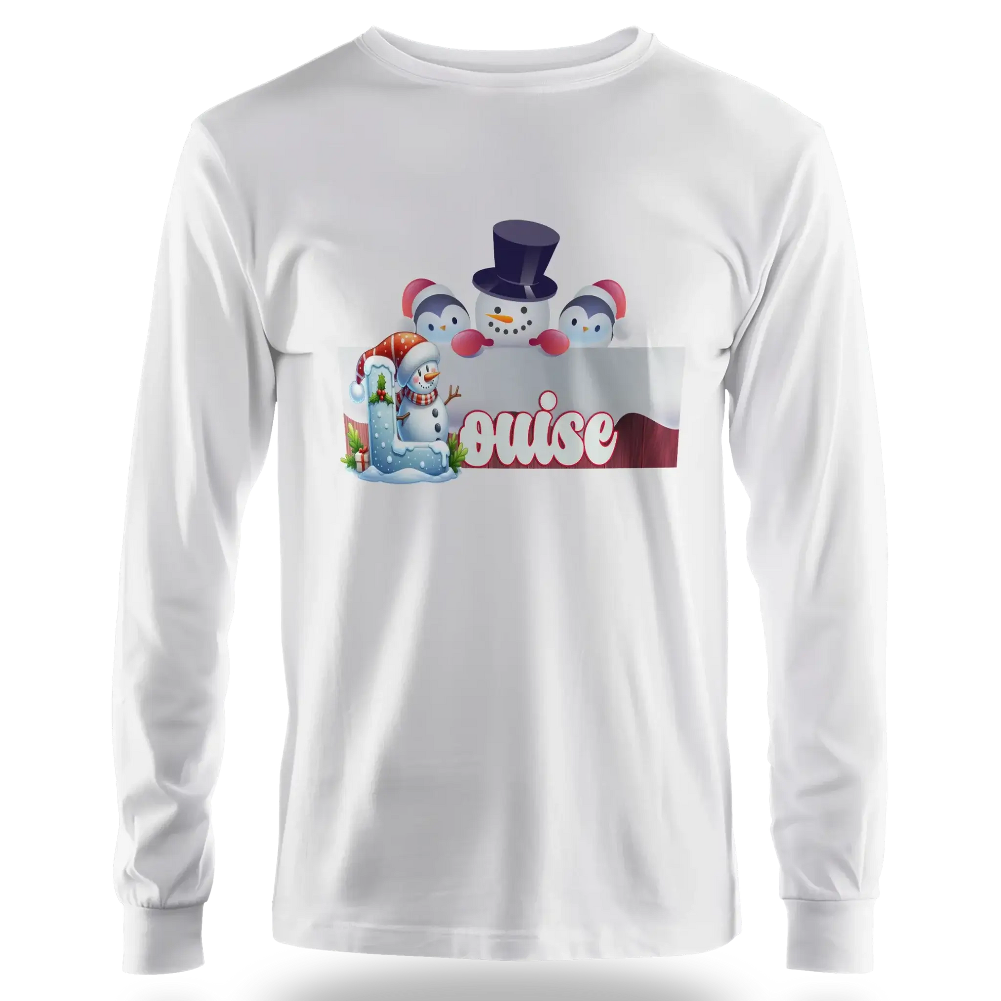 T-Shirt Personnalisé Bonhomme de Neige Tenant Un Paysage Pour Filles - Prénom - MiniLook