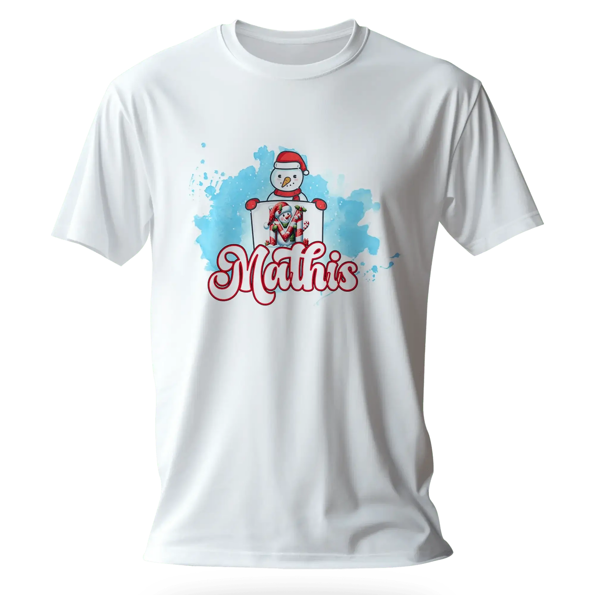 T-shirt personnalisé bonhomme de neige tenant une initiale - Initiale et prénom - MiniLook