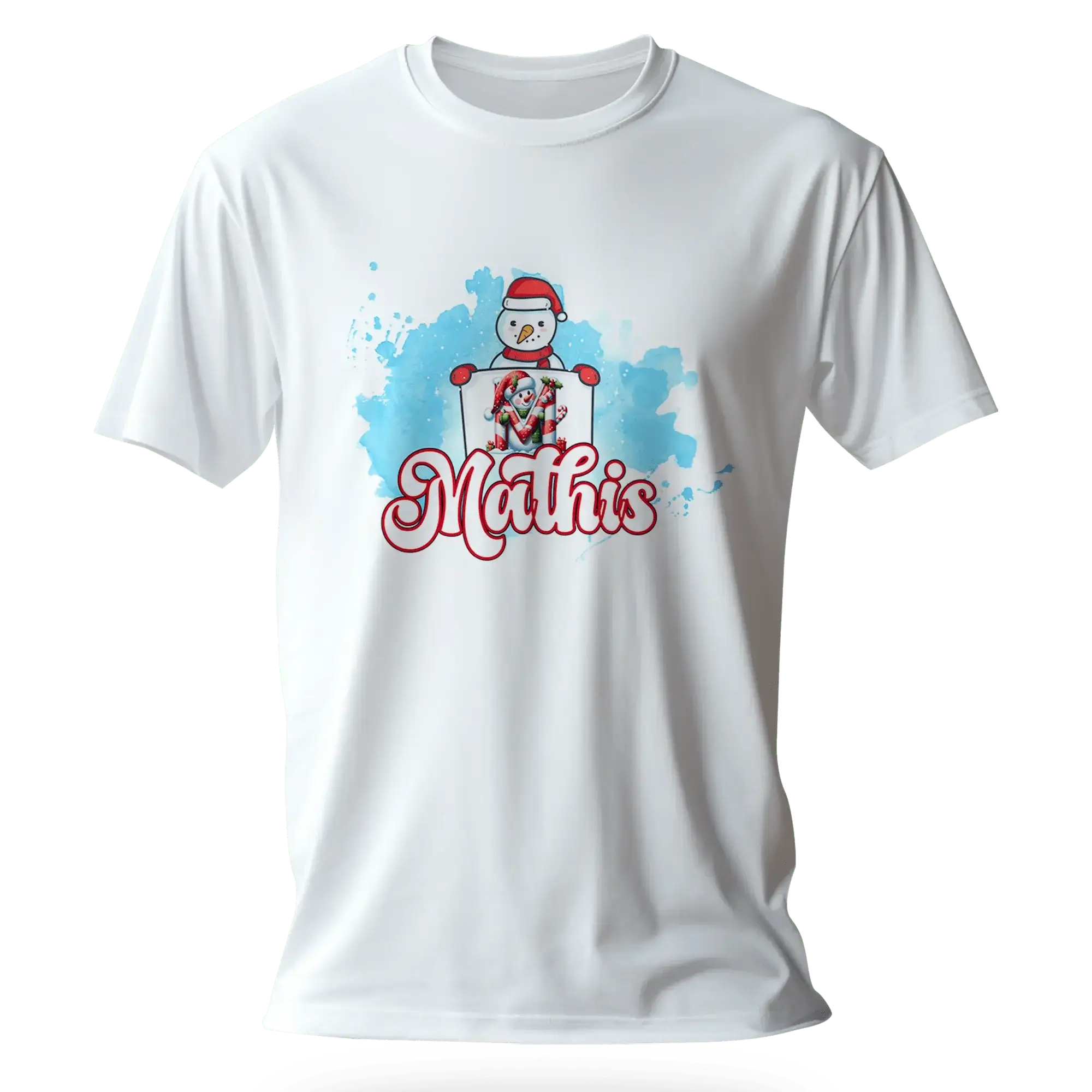 T-shirt personnalisé bonhomme de neige tenant une initiale - Initiale et prénom - MiniLook