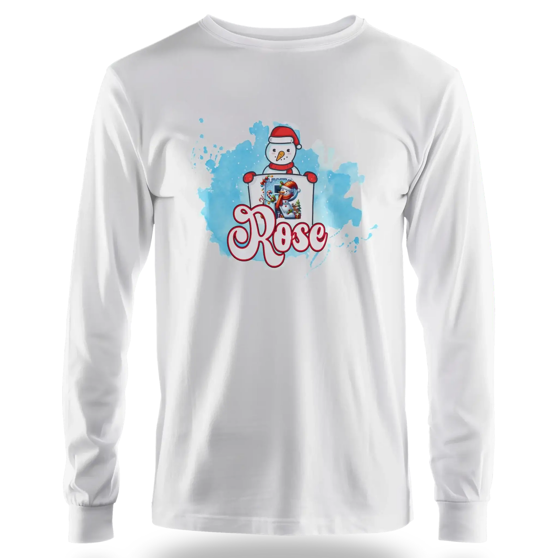 T-shirt personnalisé bonhomme de neige tenant une initiale pour filles - Initiale et prénom - MiniLook