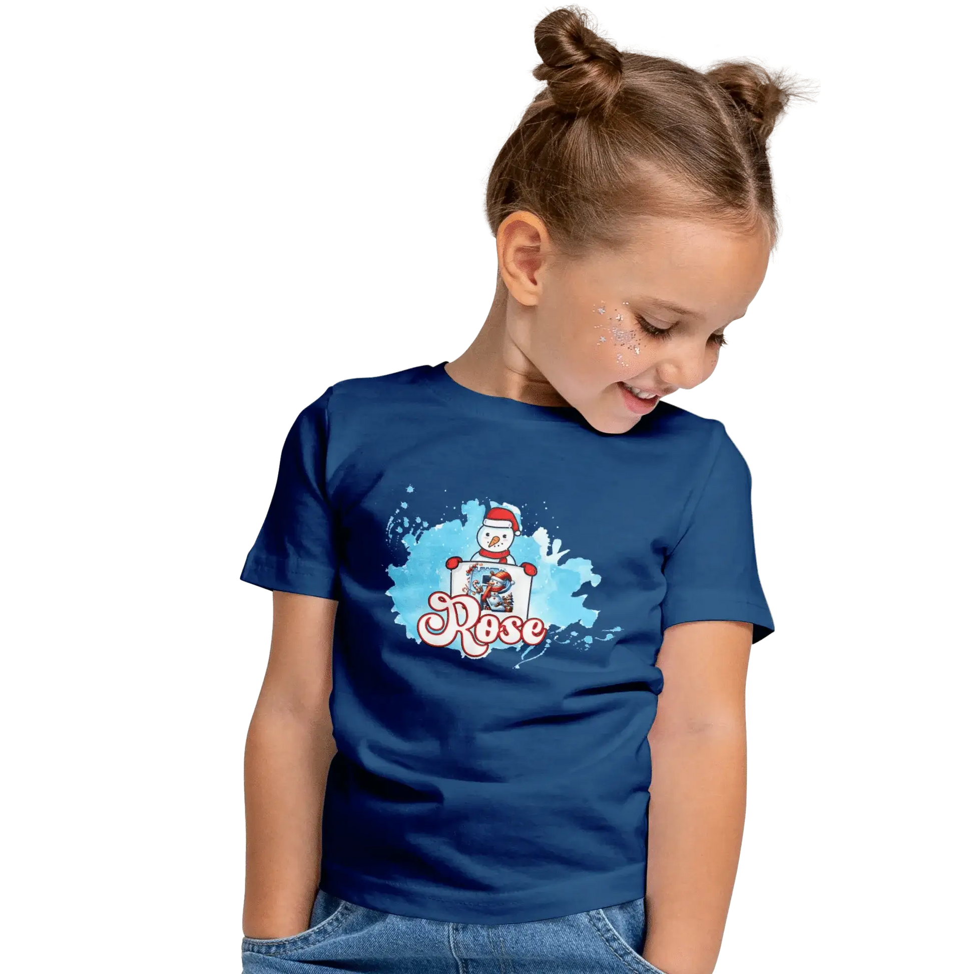 T-shirt personnalisé bonhomme de neige tenant une initiale pour filles - Initiale et prénom - MiniLook