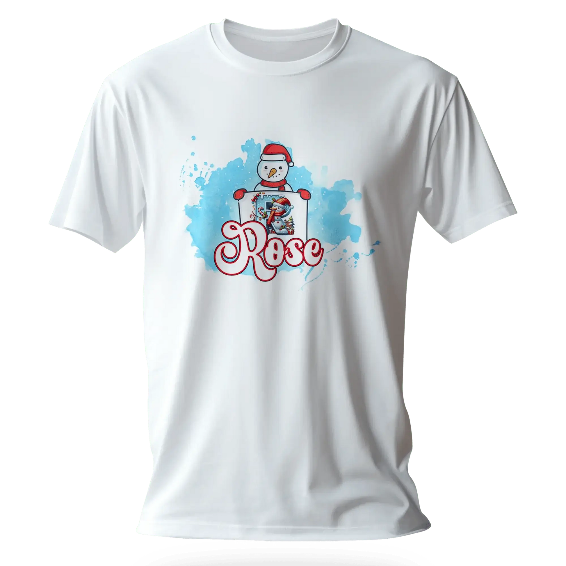 T-shirt personnalisé bonhomme de neige tenant une initiale pour filles - Initiale et prénom - MiniLook