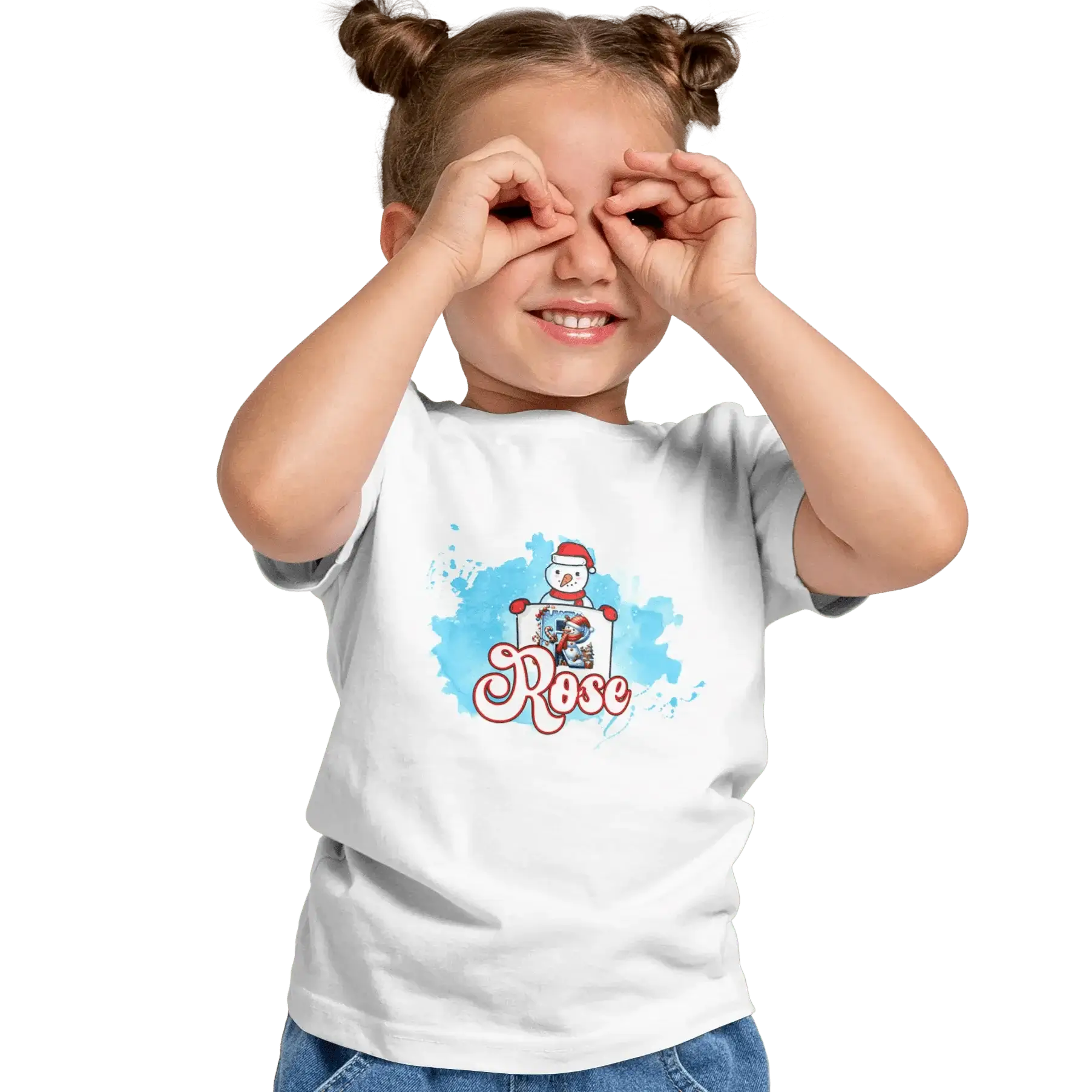 T-shirt personnalisé bonhomme de neige tenant une initiale pour filles - Initiale et prénom - MiniLook