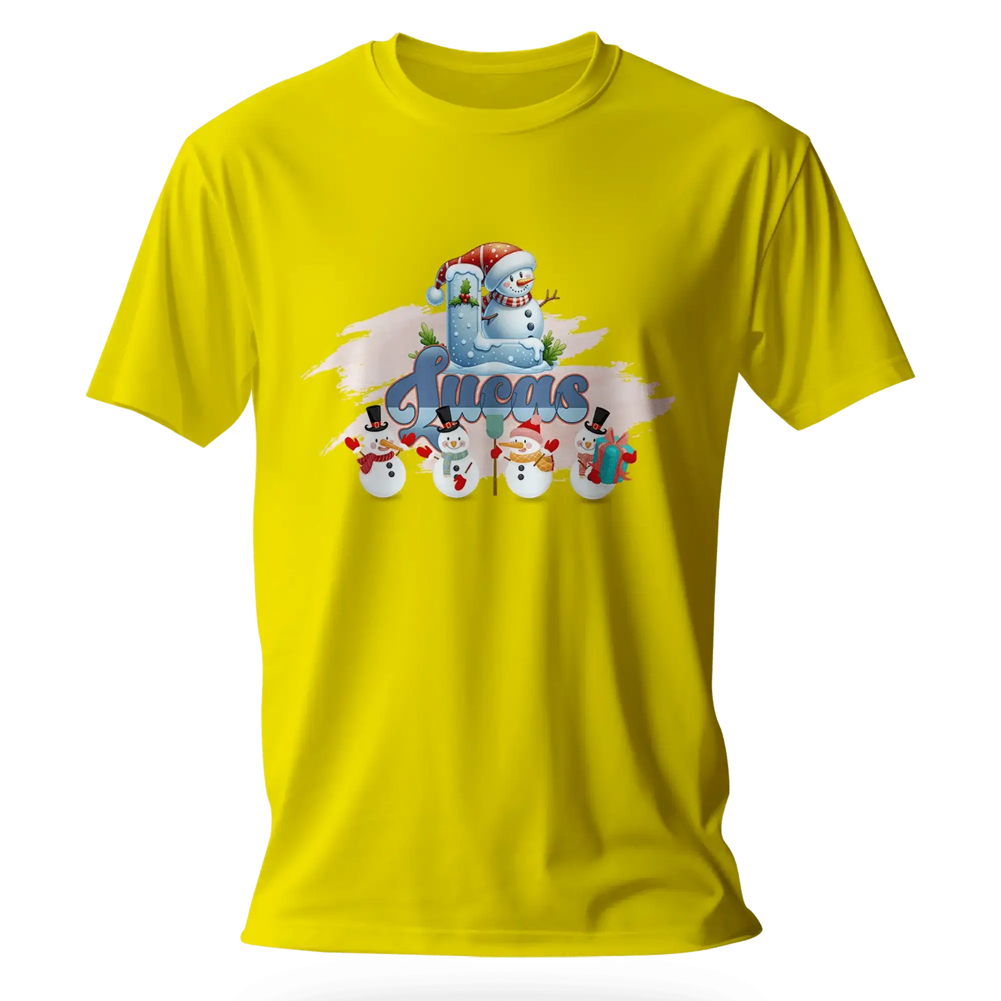 T-shirt personnalisé de Noël avec bonhomme de neige et bonnet de Père Noël - Initiale et prénom - MiniLook