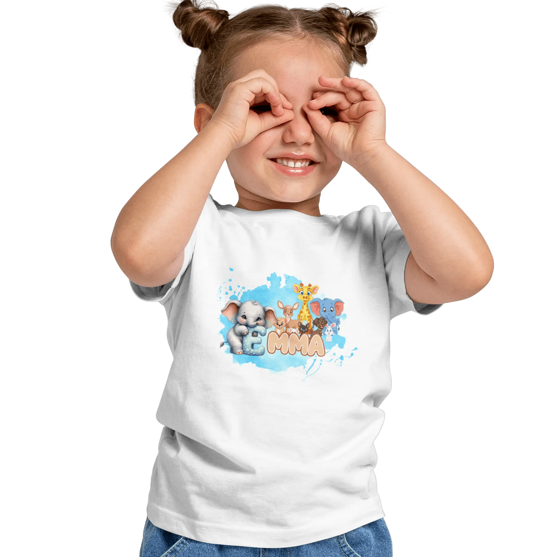 T-shirt personnalisé éléphant girafe cher animal designs polices d'animaux pour filles - prénom - MiniLook