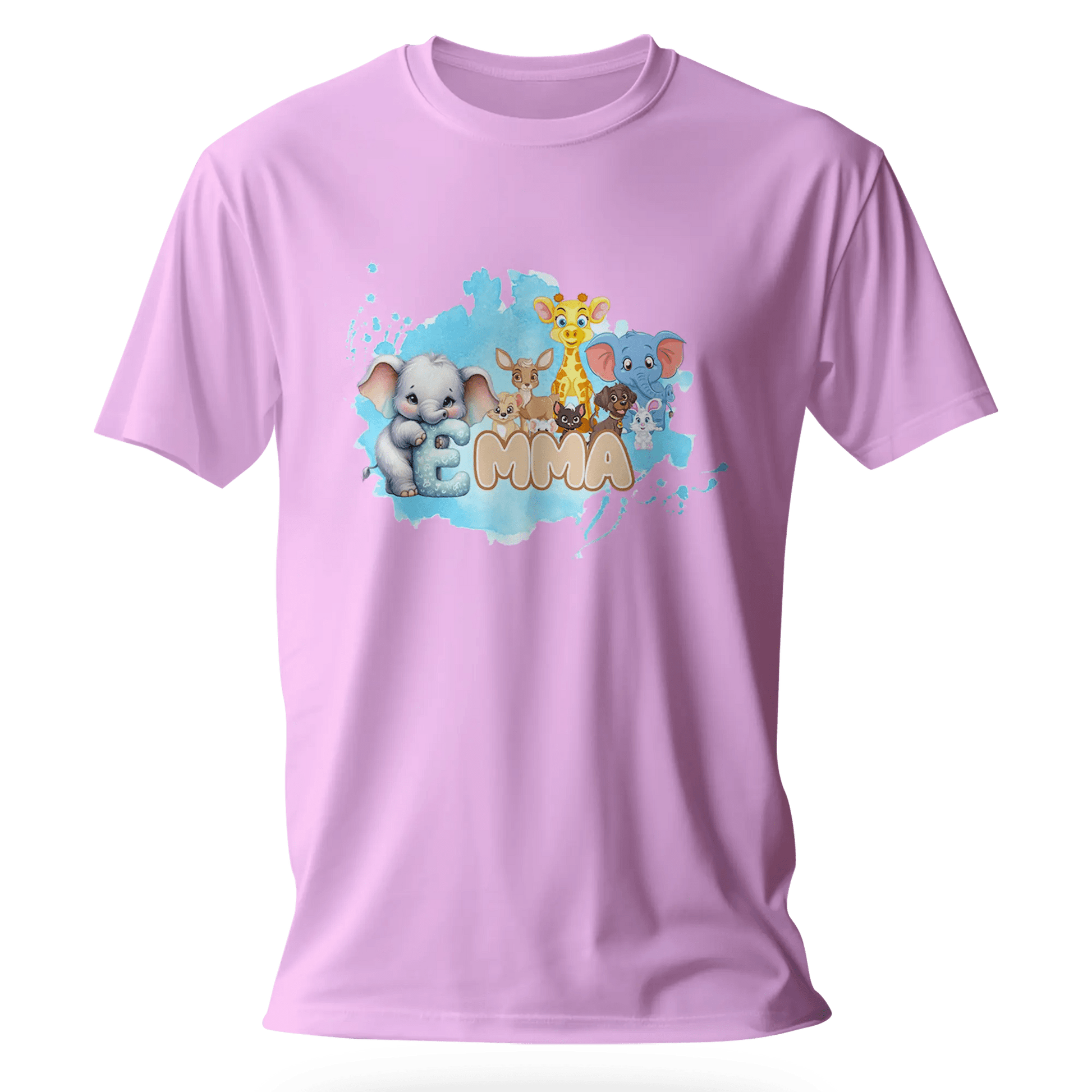 T-shirt personnalisé éléphant girafe cher animal designs polices d'animaux pour filles - prénom - MiniLook