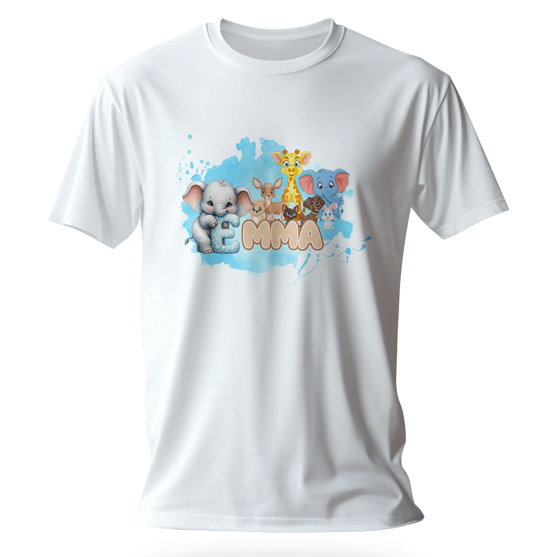 T-shirt personnalisé éléphant girafe cher animal designs polices d'animaux pour filles - prénom - MiniLook