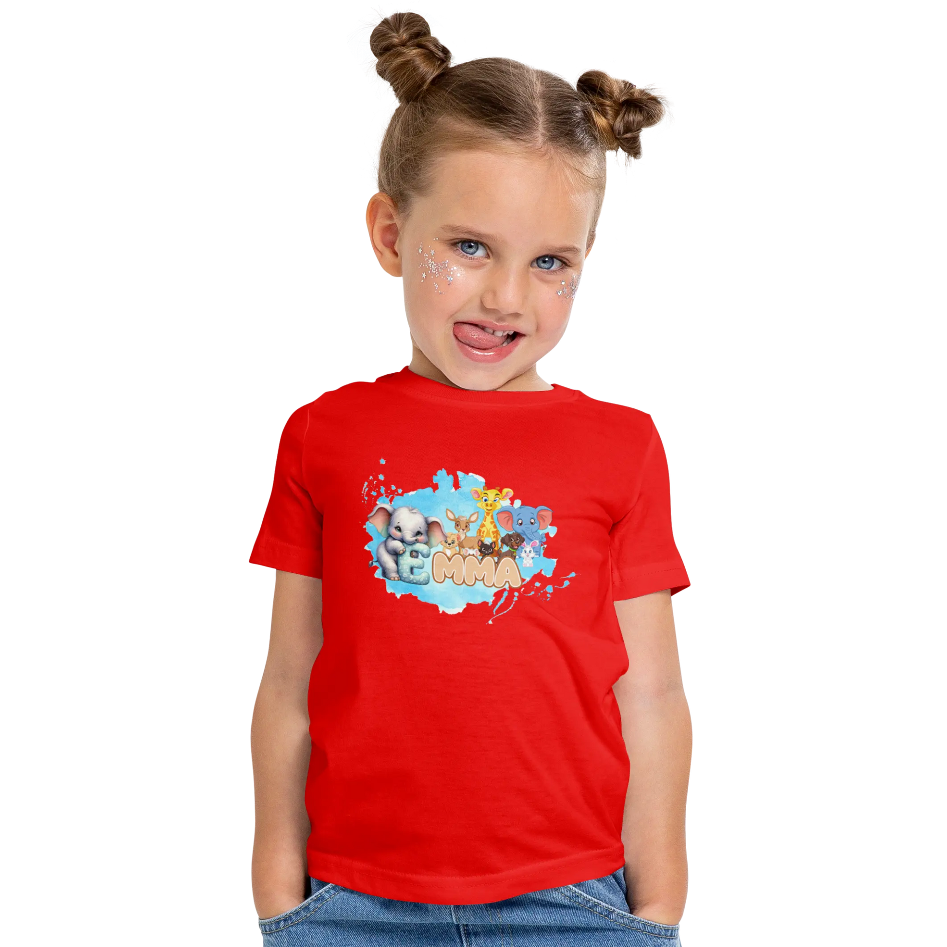 T-shirt personnalisé éléphant girafe cher animal designs polices d'animaux pour filles - prénom - MiniLook