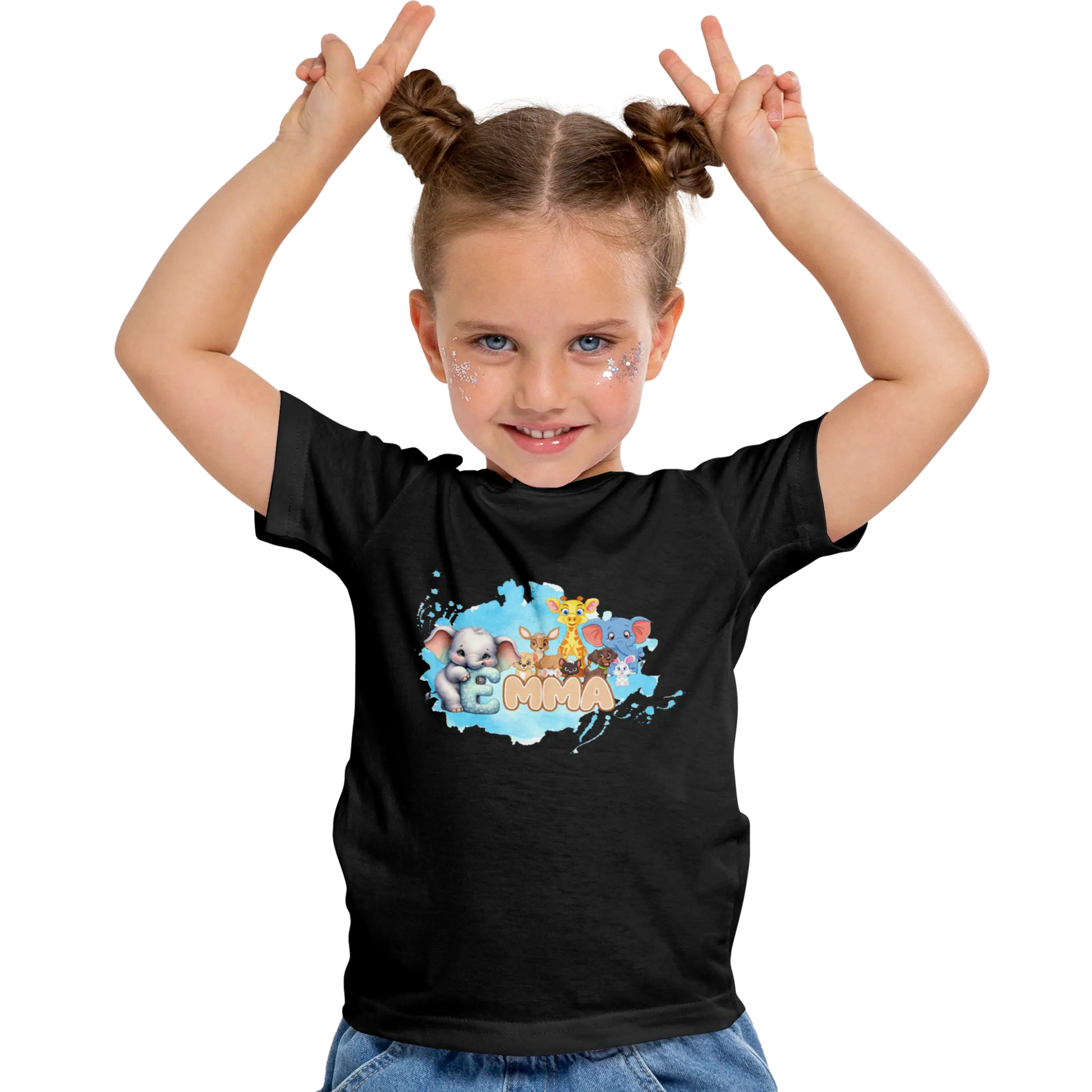 T-shirt personnalisé éléphant girafe cher animal designs polices d'animaux pour filles - prénom - MiniLook