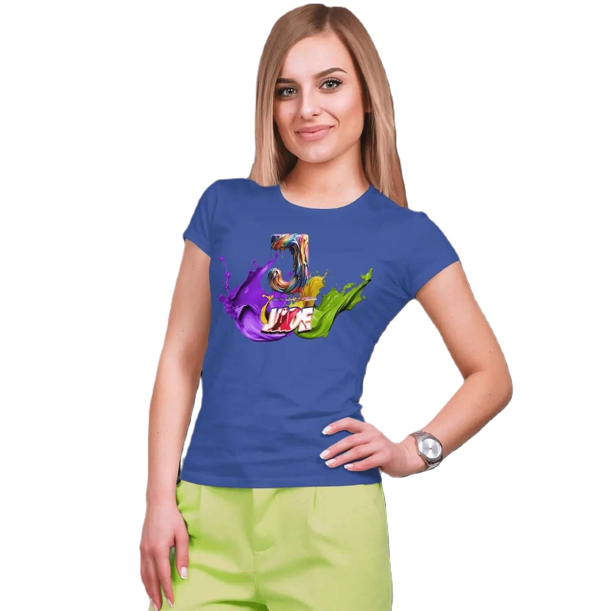 T shirt personnalisé femme – Initiale et prénom avec design peinture splash - MiniLook