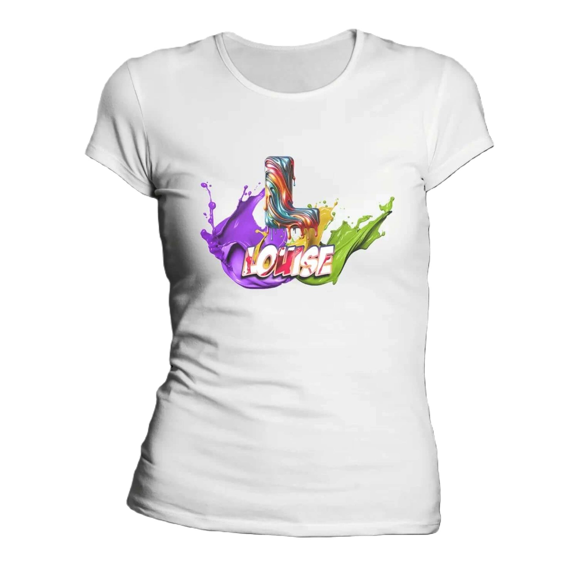 T shirt personnalisé femme – Initiale et prénom avec design peinture splash - MiniLook