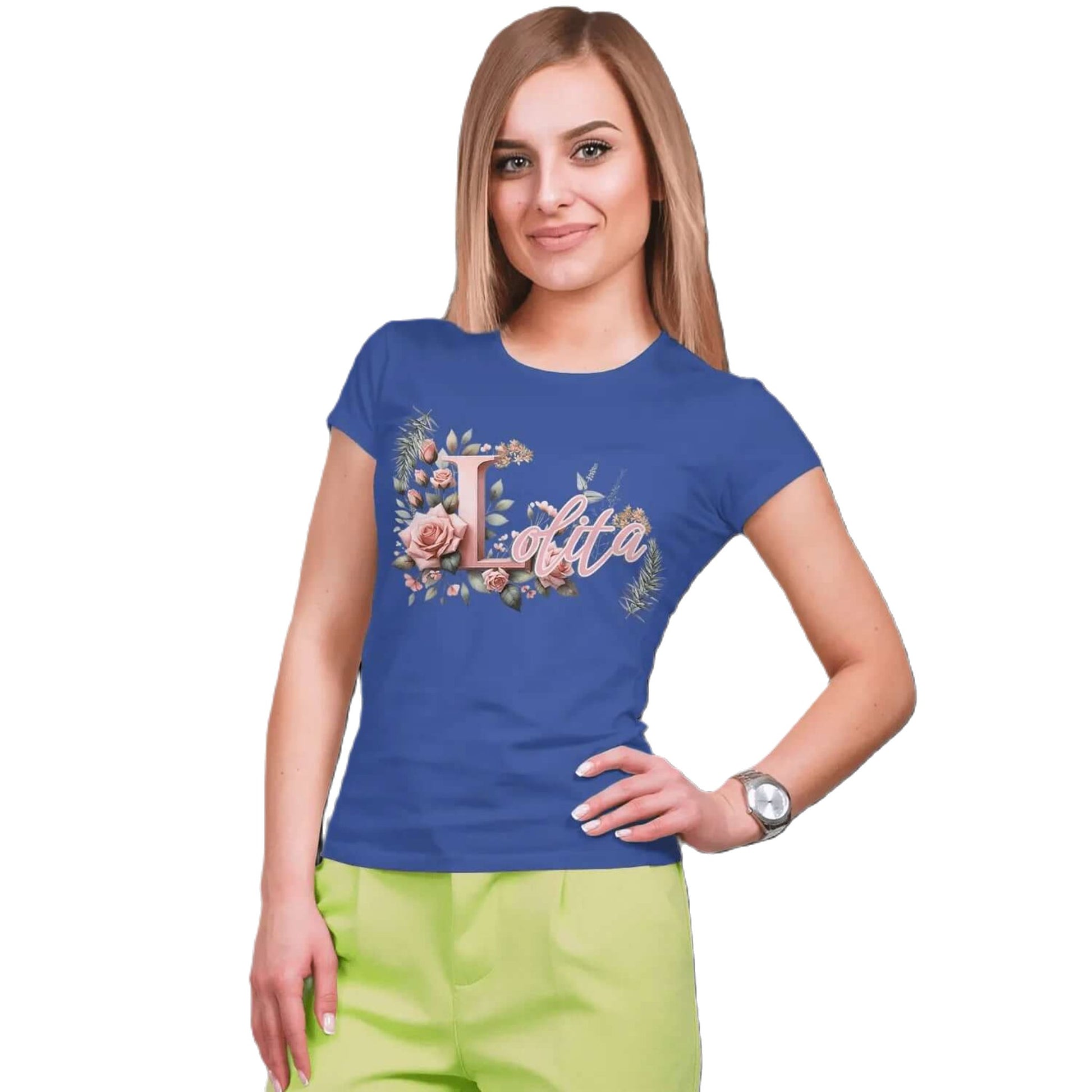 T shirt personnalisé femme – Prénom avec design de branches et fleurs rosées - MiniLook