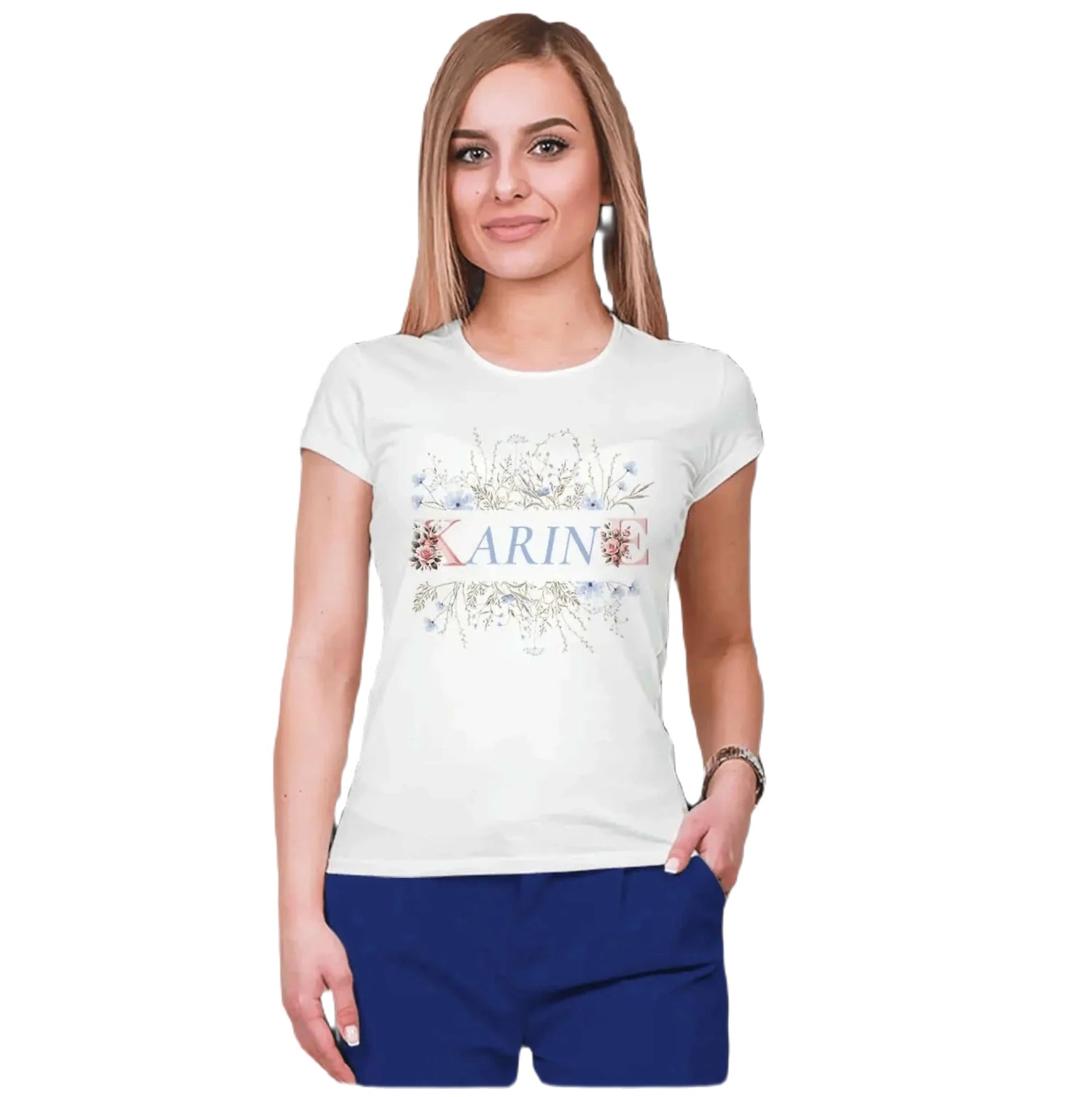 T-shirt personnalisé femme – Prénom et initiale, motif floral - MiniLook