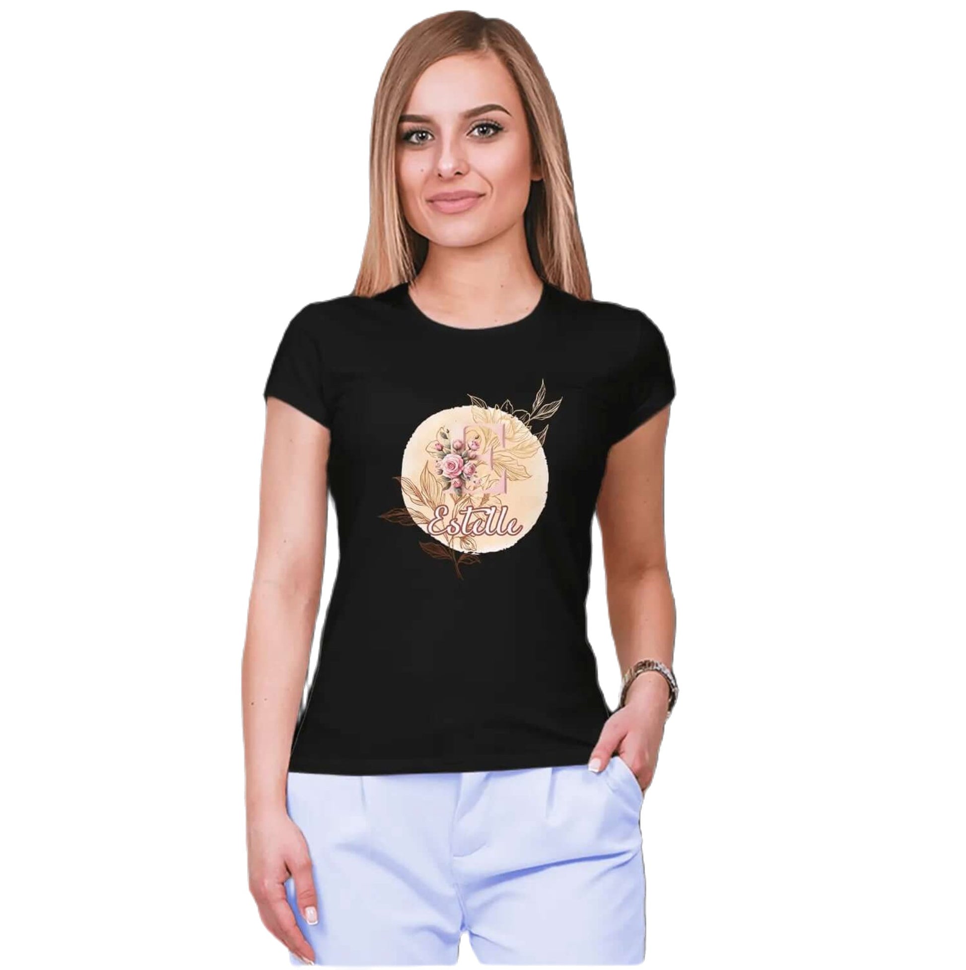 T shirt personnalisé femme – Prénom et motif floral avec initiale - MiniLook