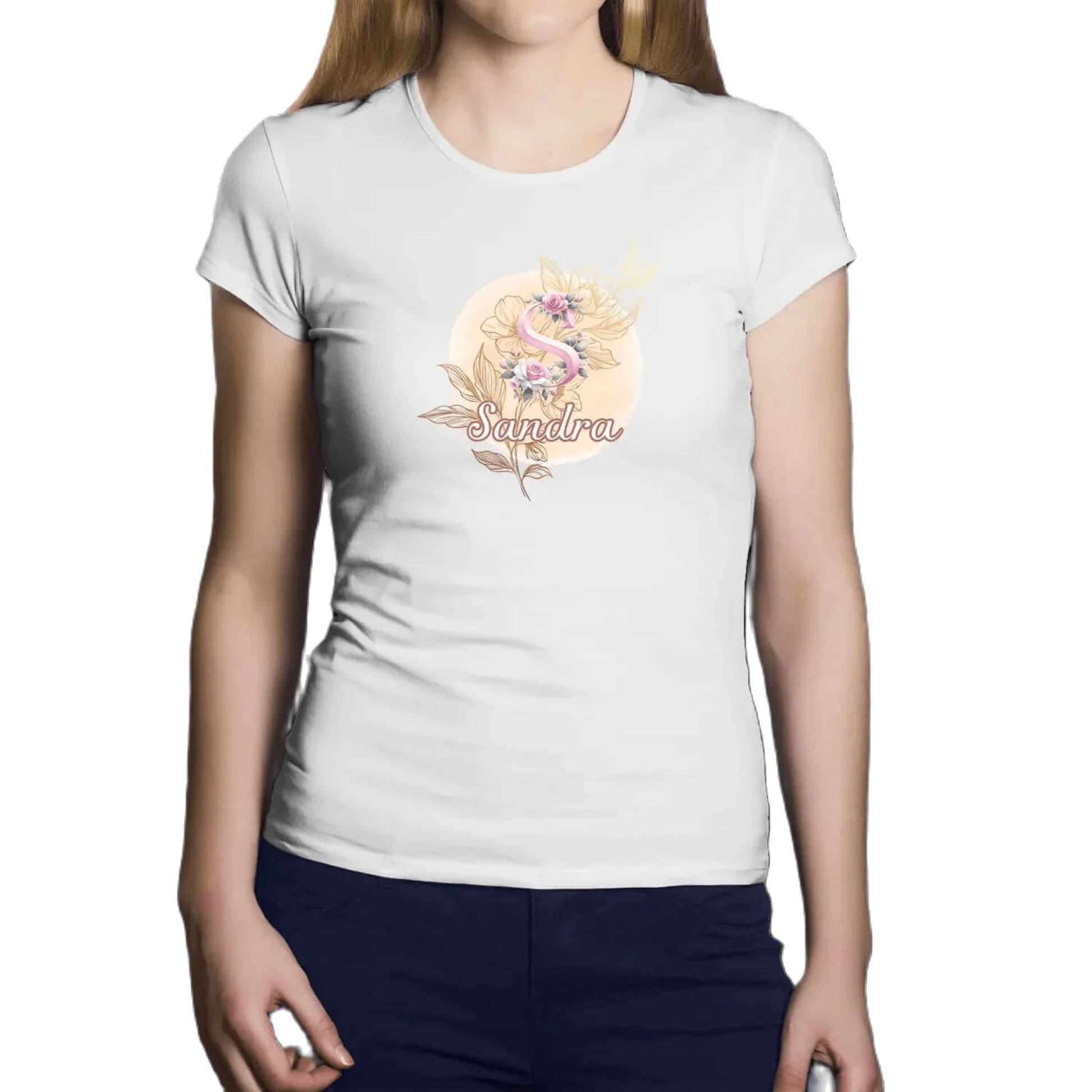 T shirt personnalisé femme – Prénom et motif floral avec initiale - MiniLook