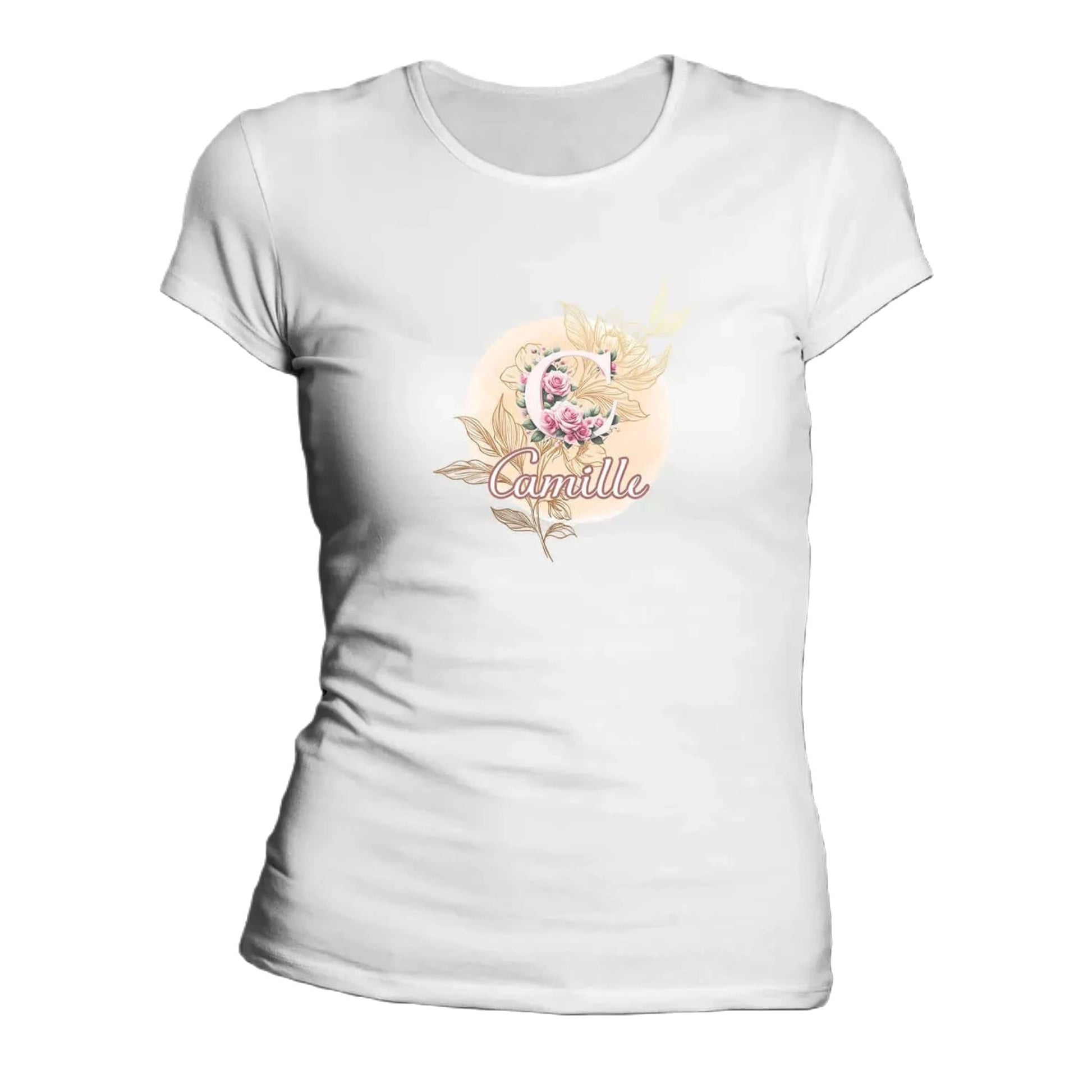 T shirt personnalisé femme – Prénom et motif floral avec initiale - MiniLook