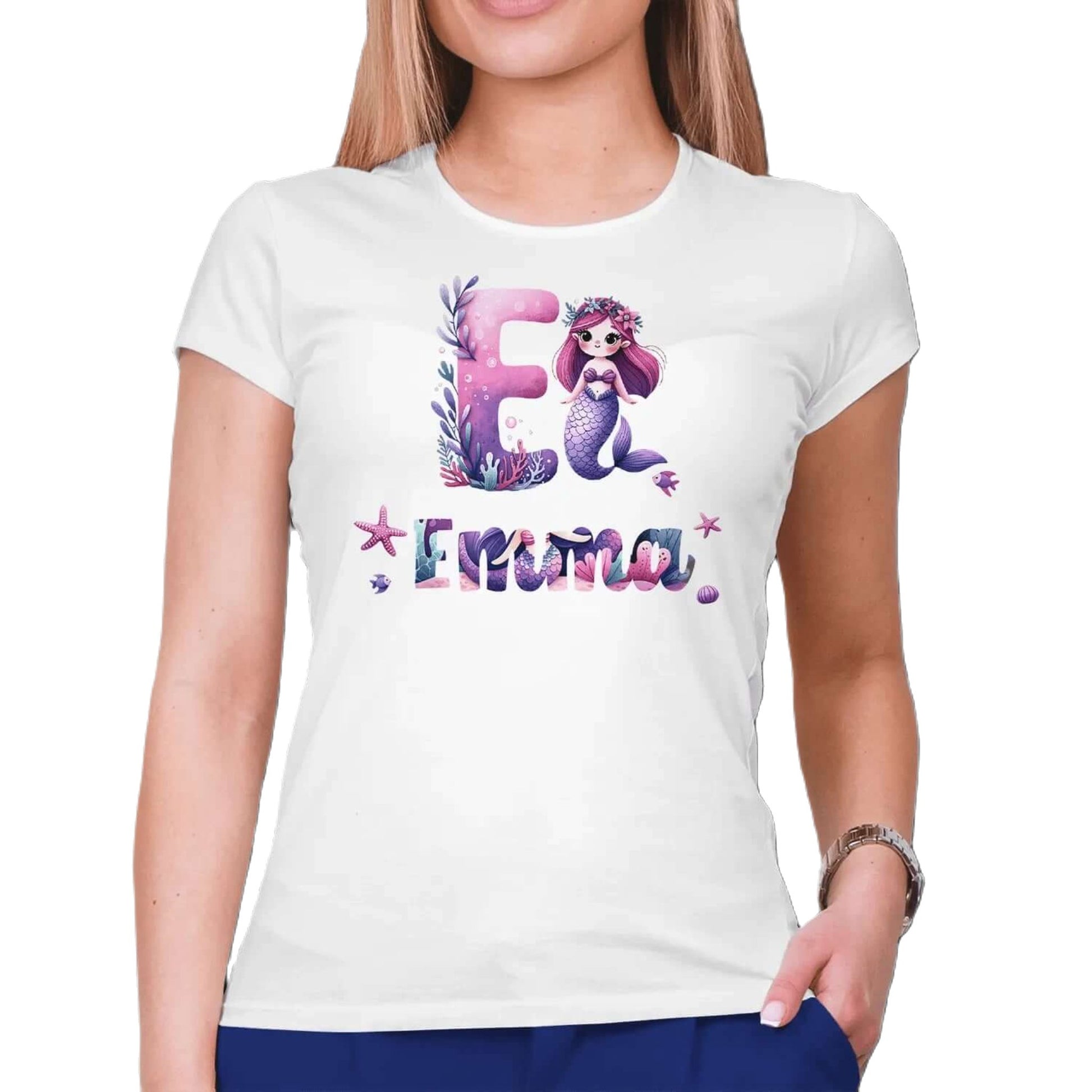 T shirt personnalisé femme – Sirène sous l'eau avec initiale et prénom - MiniLook