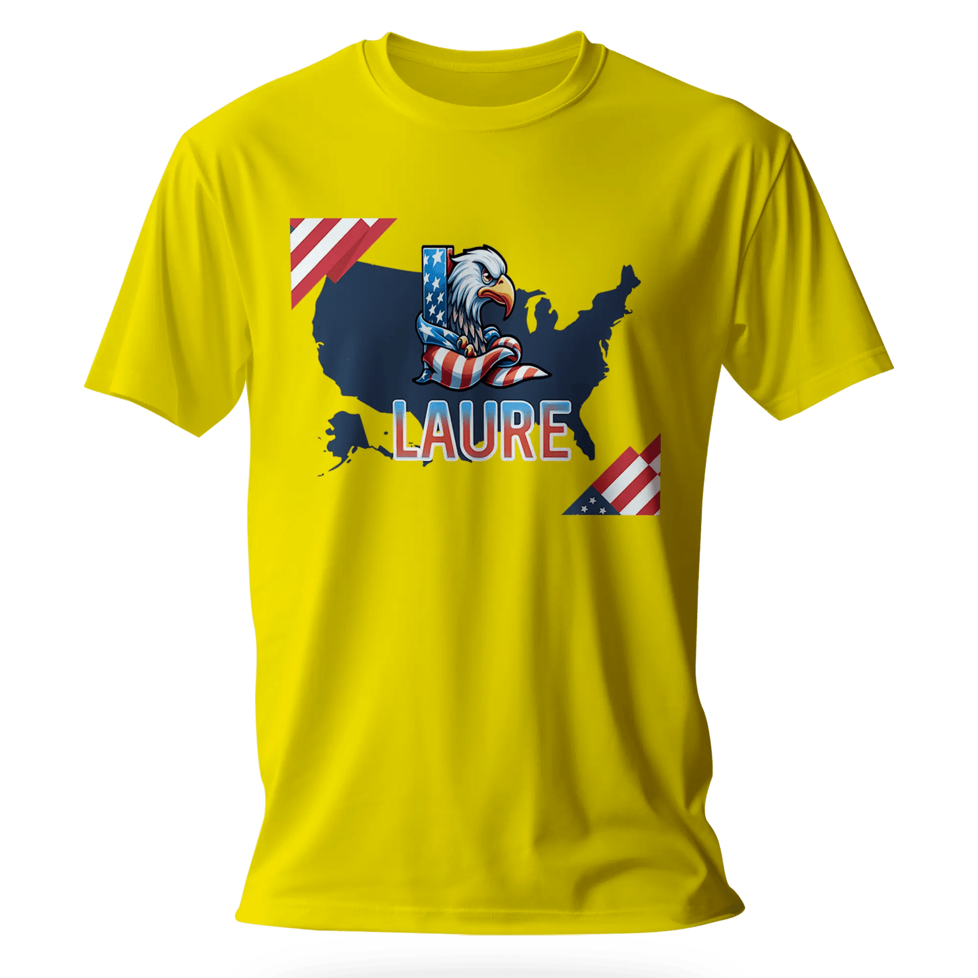 T-Shirt Personnalisé Fille Aigle & Carte USA avec Motif Drapeau - Prénom et Initiale - MiniLook