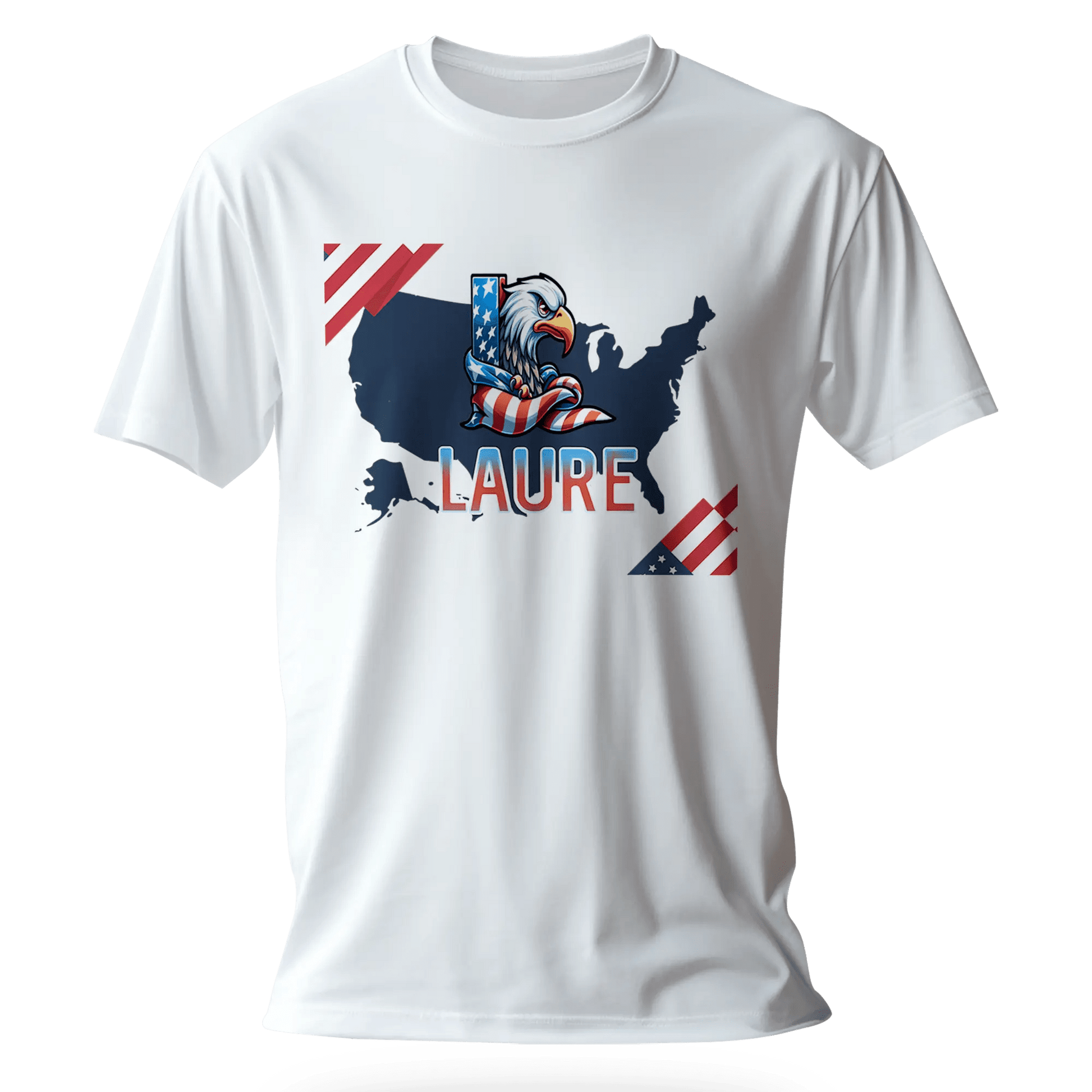 T-Shirt Personnalisé Fille Aigle & Carte USA avec Motif Drapeau - Prénom et Initiale - MiniLook