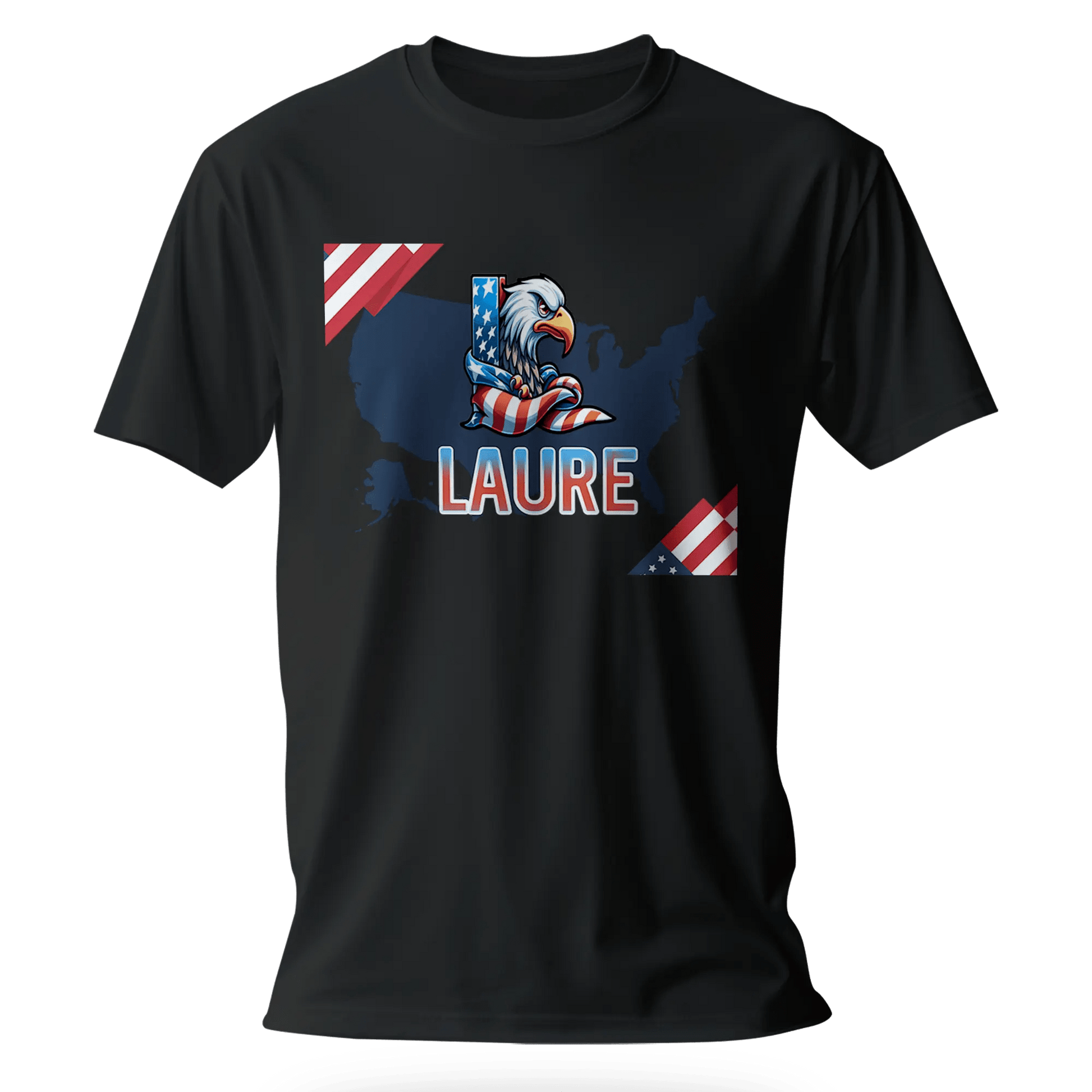 T-Shirt Personnalisé Fille Aigle & Carte USA avec Motif Drapeau - Prénom et Initiale - MiniLook