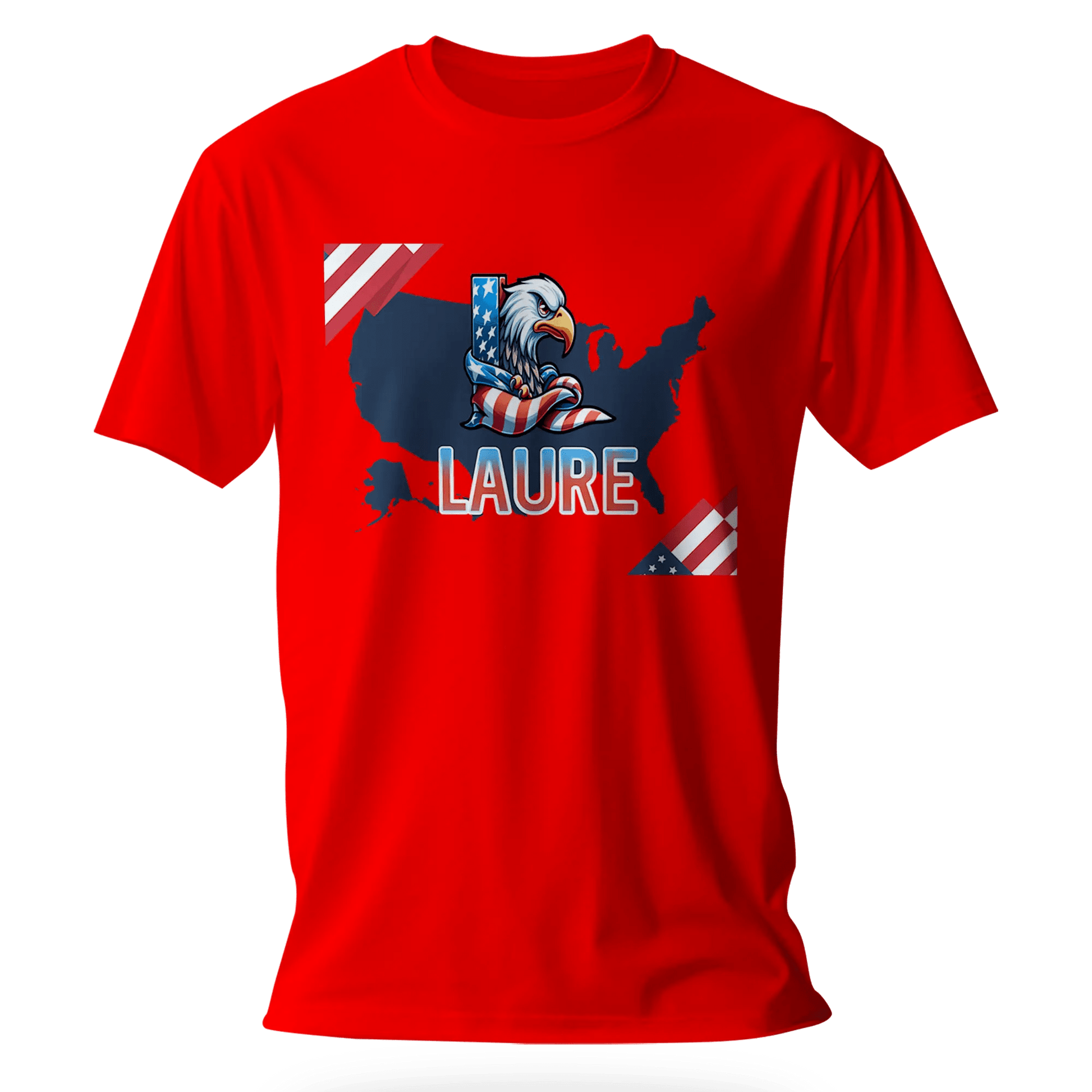 T-Shirt Personnalisé Fille Aigle & Carte USA avec Motif Drapeau - Prénom et Initiale - MiniLook