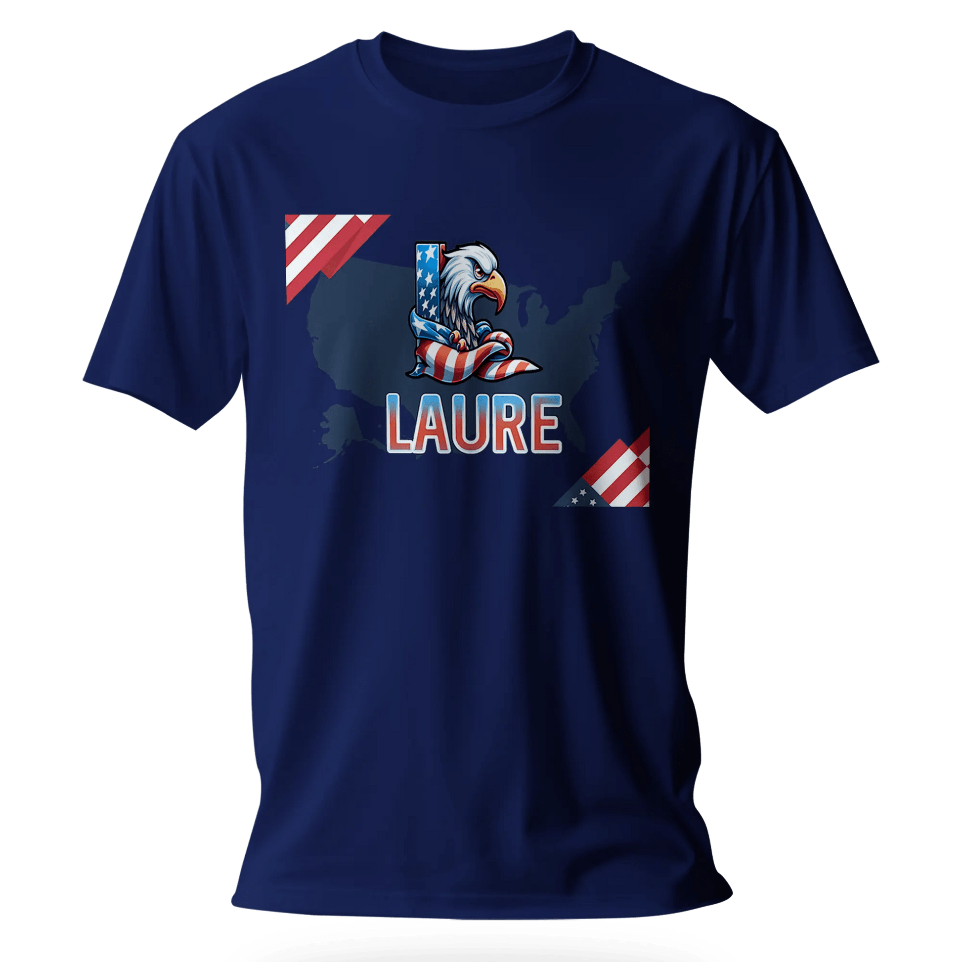 T-Shirt Personnalisé Fille Aigle & Carte USA avec Motif Drapeau - Prénom et Initiale - MiniLook