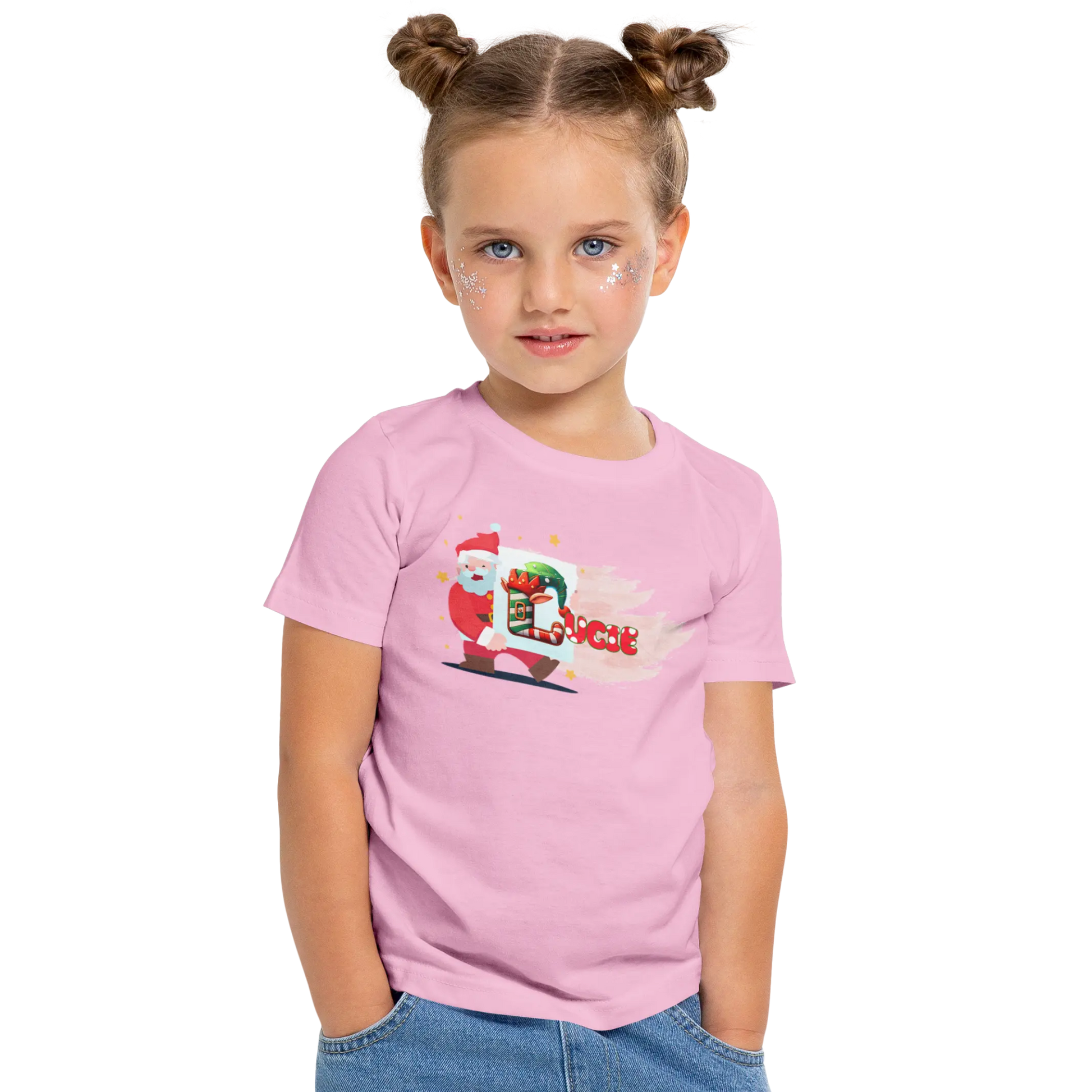 T-shirt personnalisé Fille avec prénom - Tableau de travail artistique du Père Noël - MiniLook