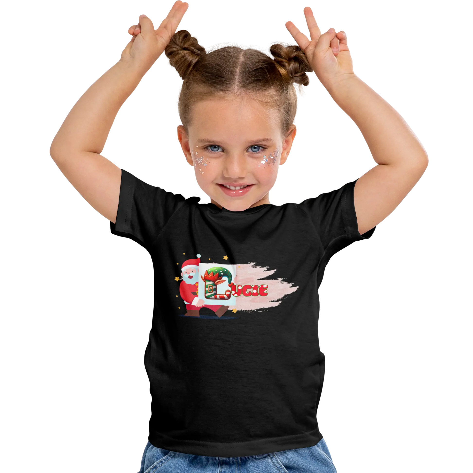 T-shirt personnalisé Fille avec prénom - Tableau de travail artistique du Père Noël - MiniLook