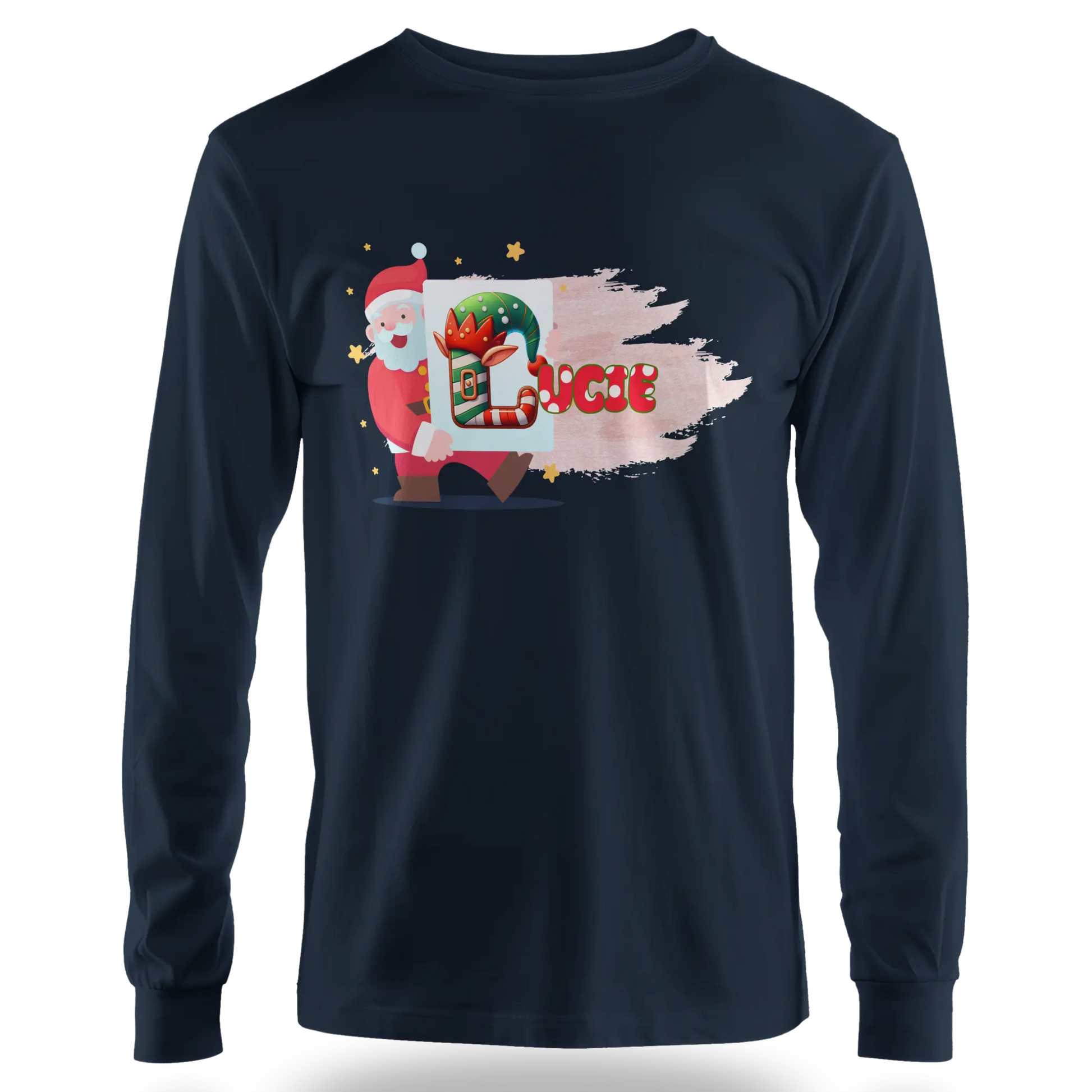 T-shirt personnalisé Fille avec prénom - Tableau de travail artistique du Père Noël - MiniLook