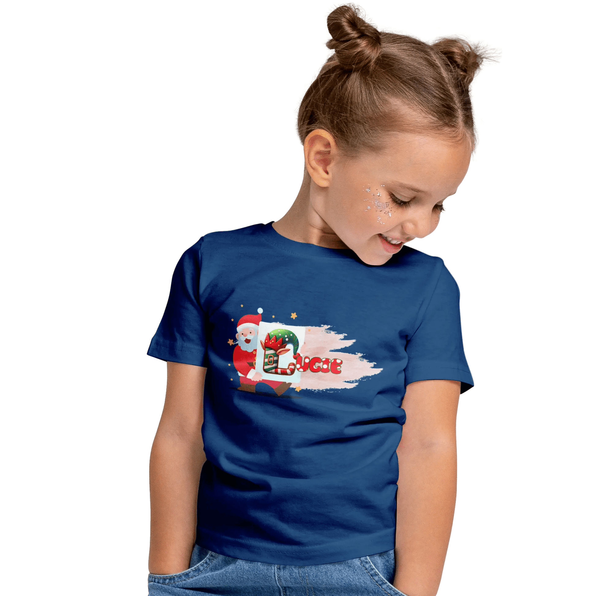 T-shirt personnalisé Fille avec prénom - Tableau de travail artistique du Père Noël - MiniLook