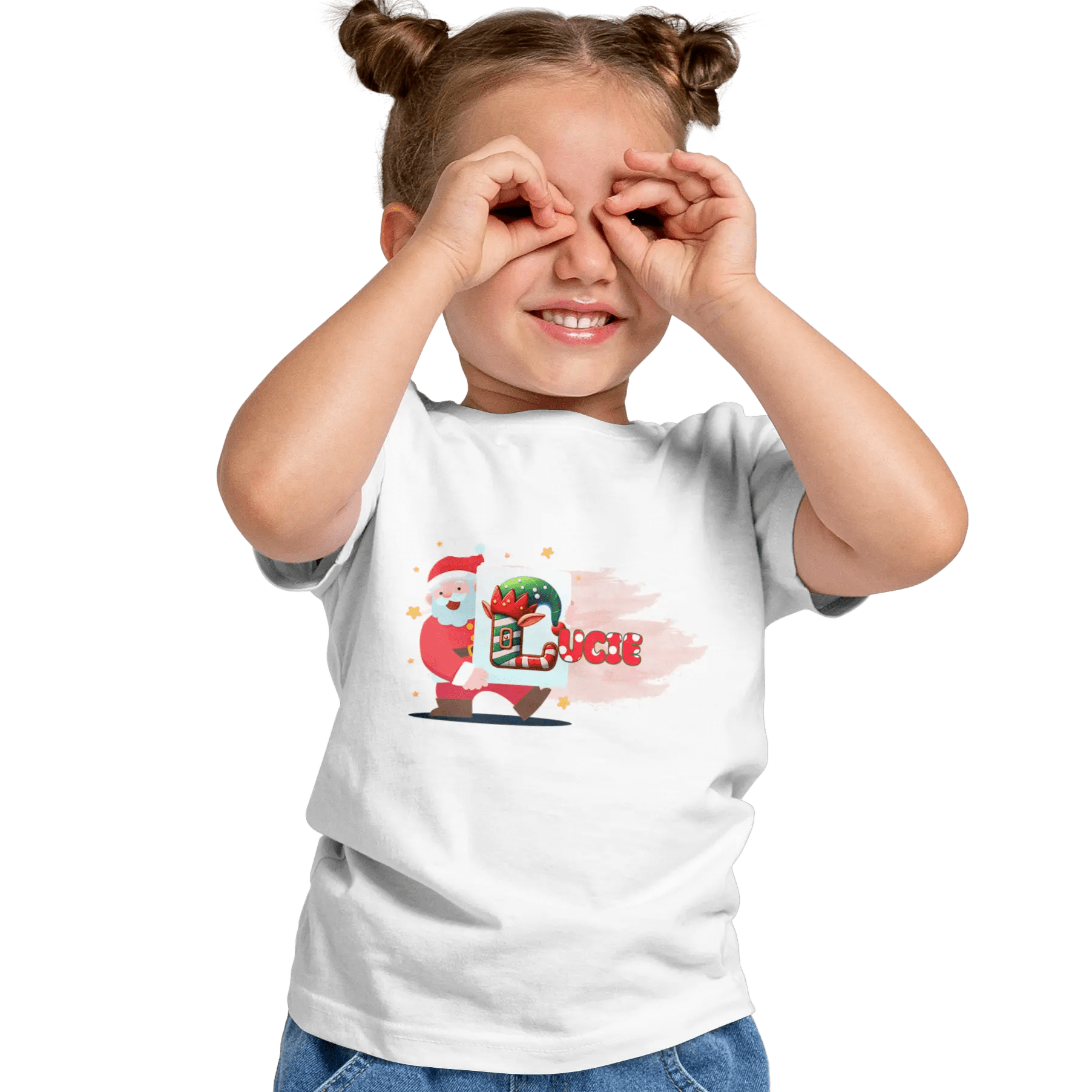 T-shirt personnalisé Fille avec prénom - Tableau de travail artistique du Père Noël - MiniLook