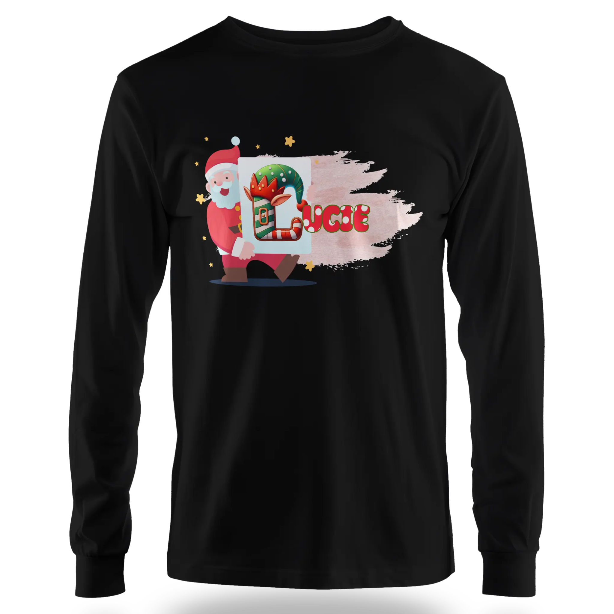 T-shirt personnalisé Fille avec prénom - Tableau de travail artistique du Père Noël - MiniLook