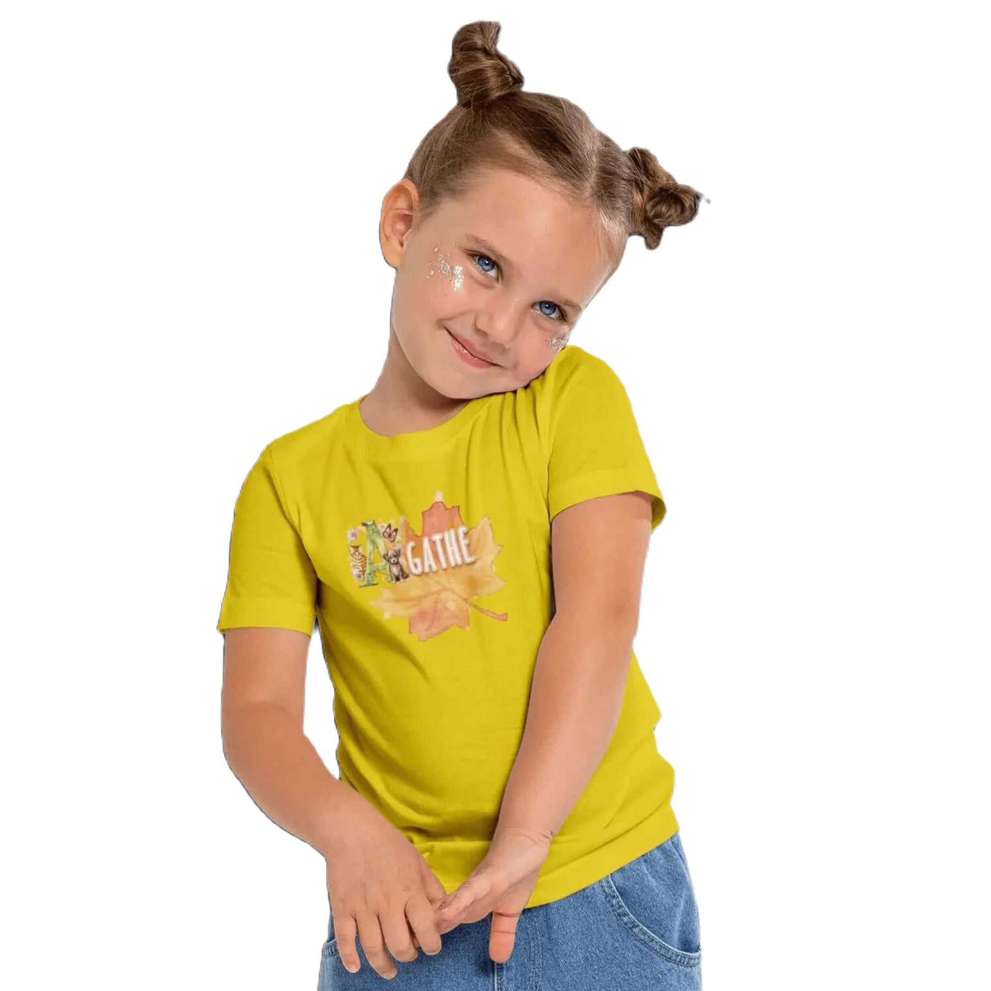 T shirt personnalisé fille – Motif animaux d’automne avec prénom - MiniLook