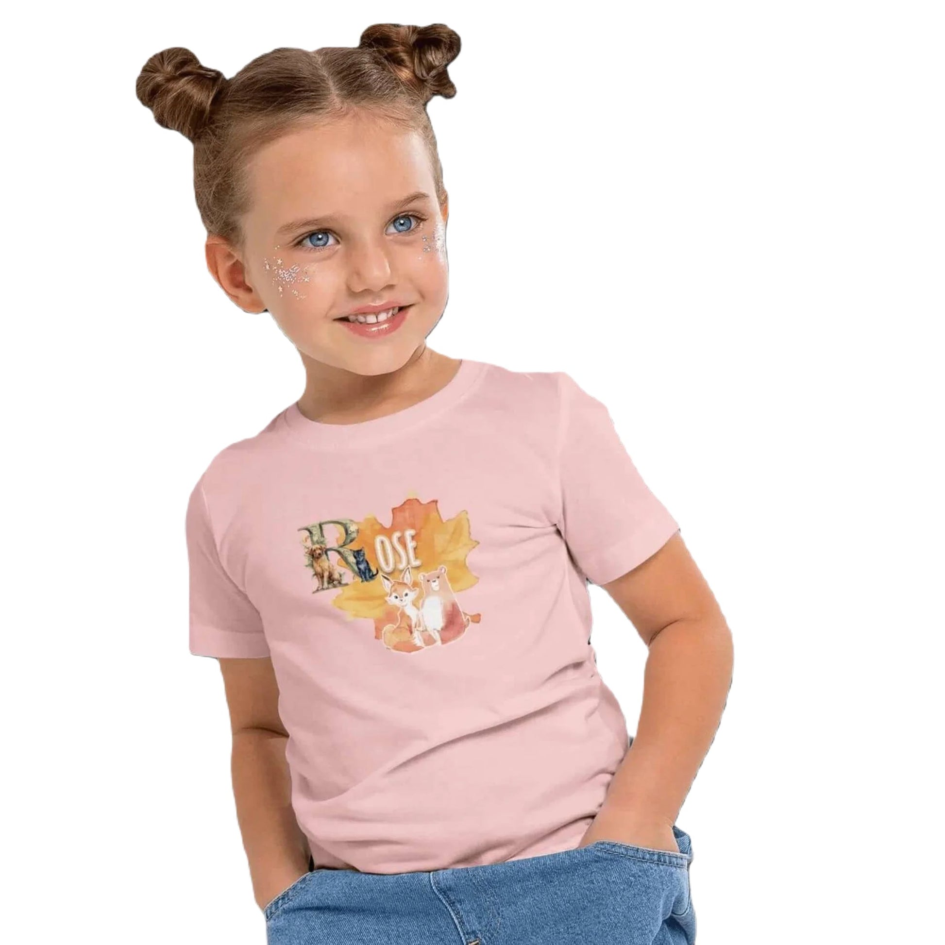 T shirt personnalisé fille – Motif animaux d’automne avec prénom - MiniLook